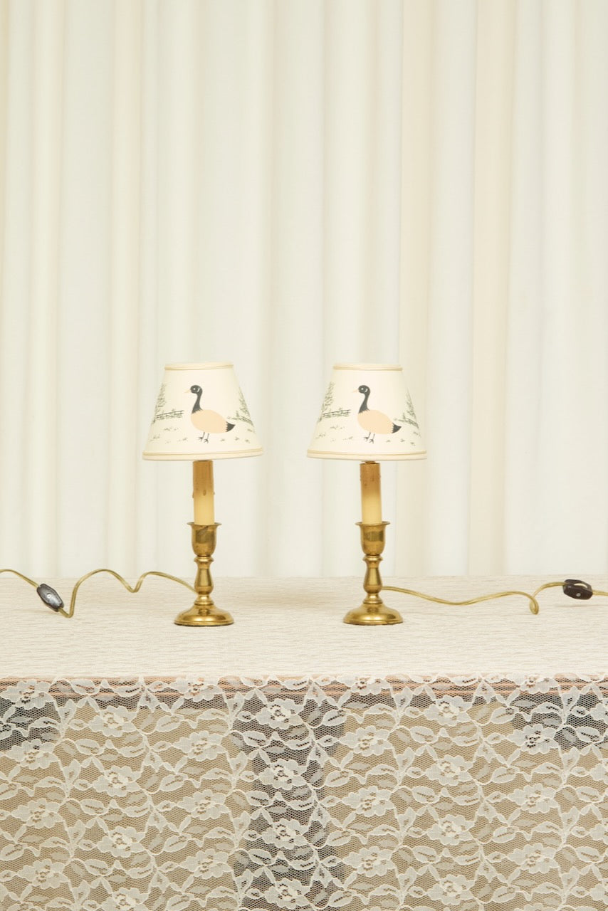 Vintage Brass Lamps w/ Goose Shades Set/2
