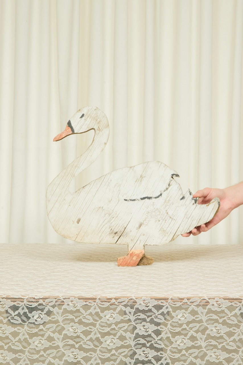 Vintage Folk Art Wooden Swan