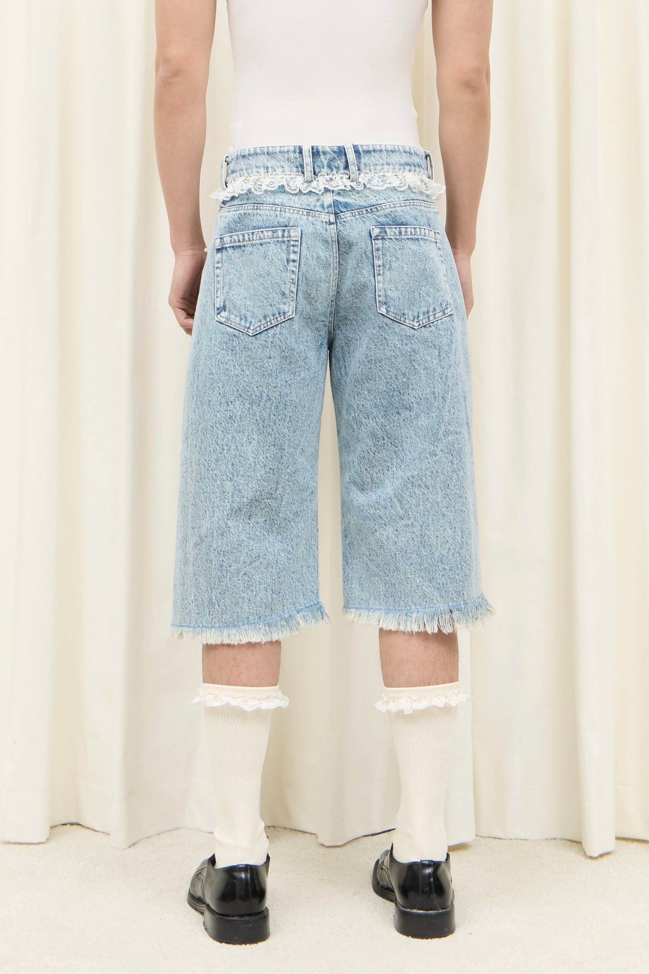 Sid Lace Trim Long Jean Shorts