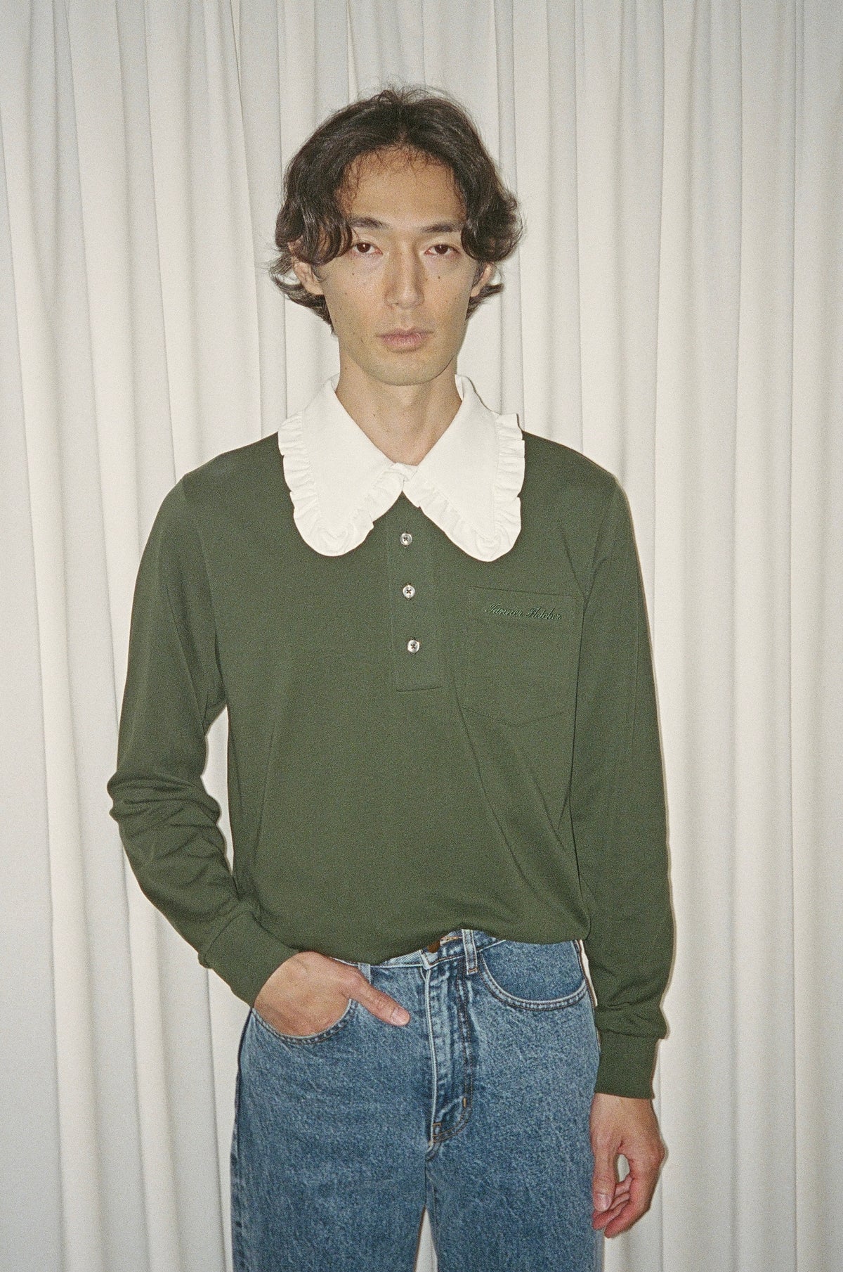 Frank Ruffle Collar Long Sleeve Polo