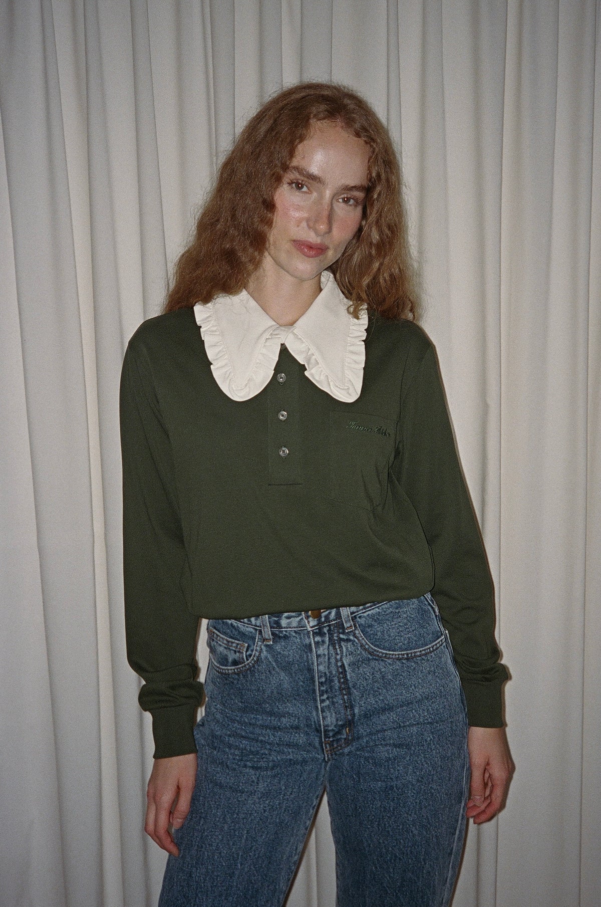 Frank Ruffle Collar Long Sleeve Polo