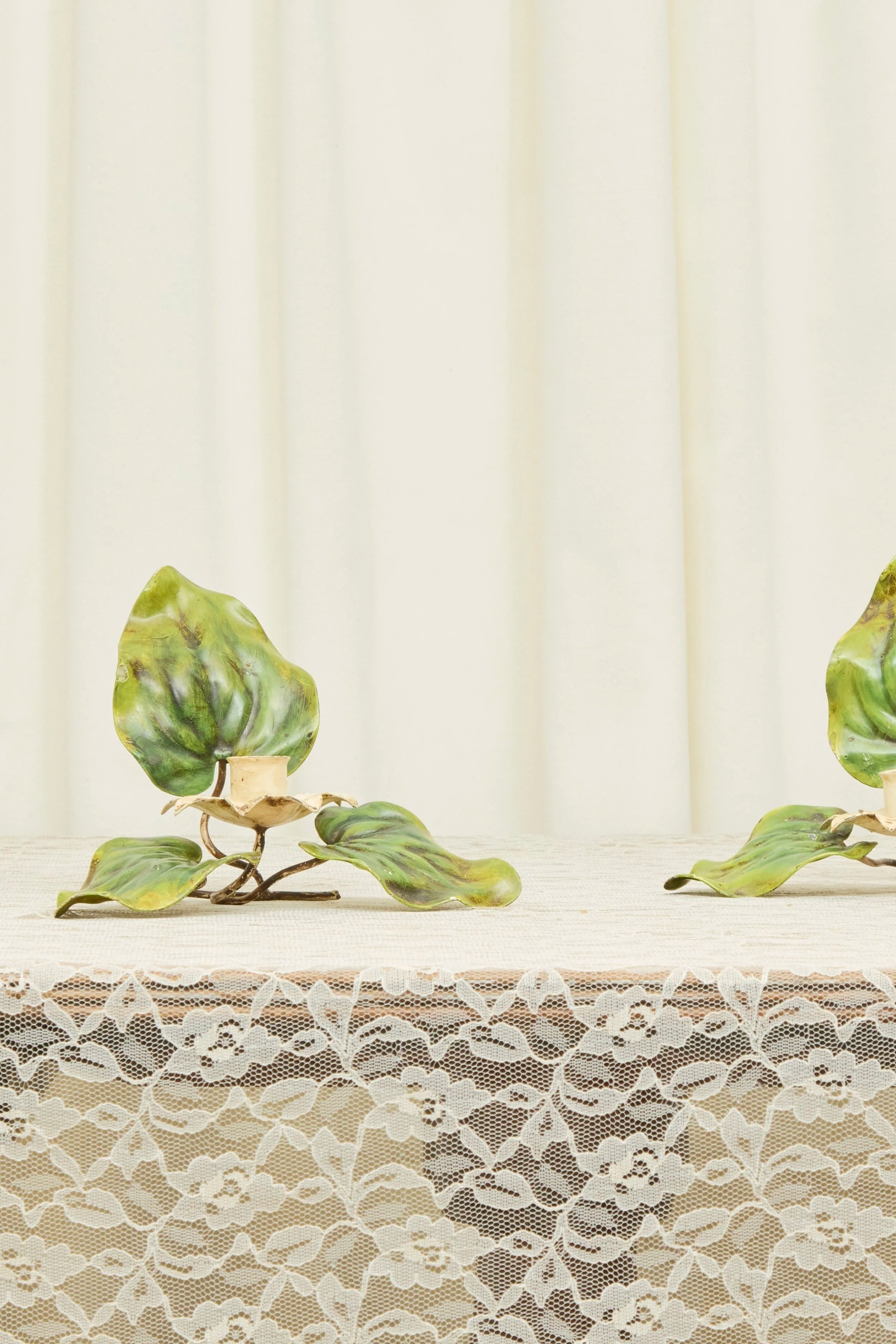 Vintage Metal Floral Candle Holders Set/2