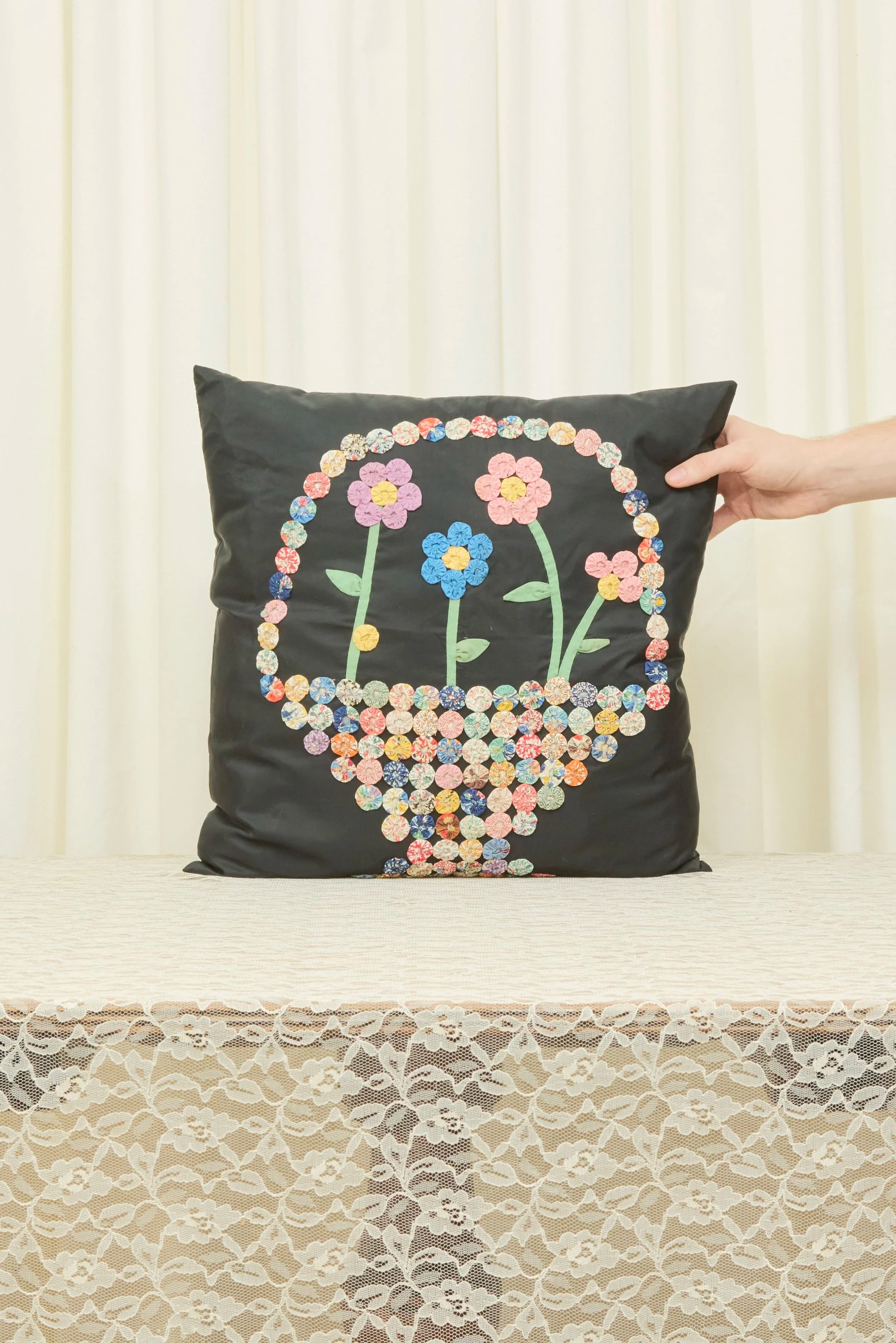 Vintage Flower Embroidered Pillow