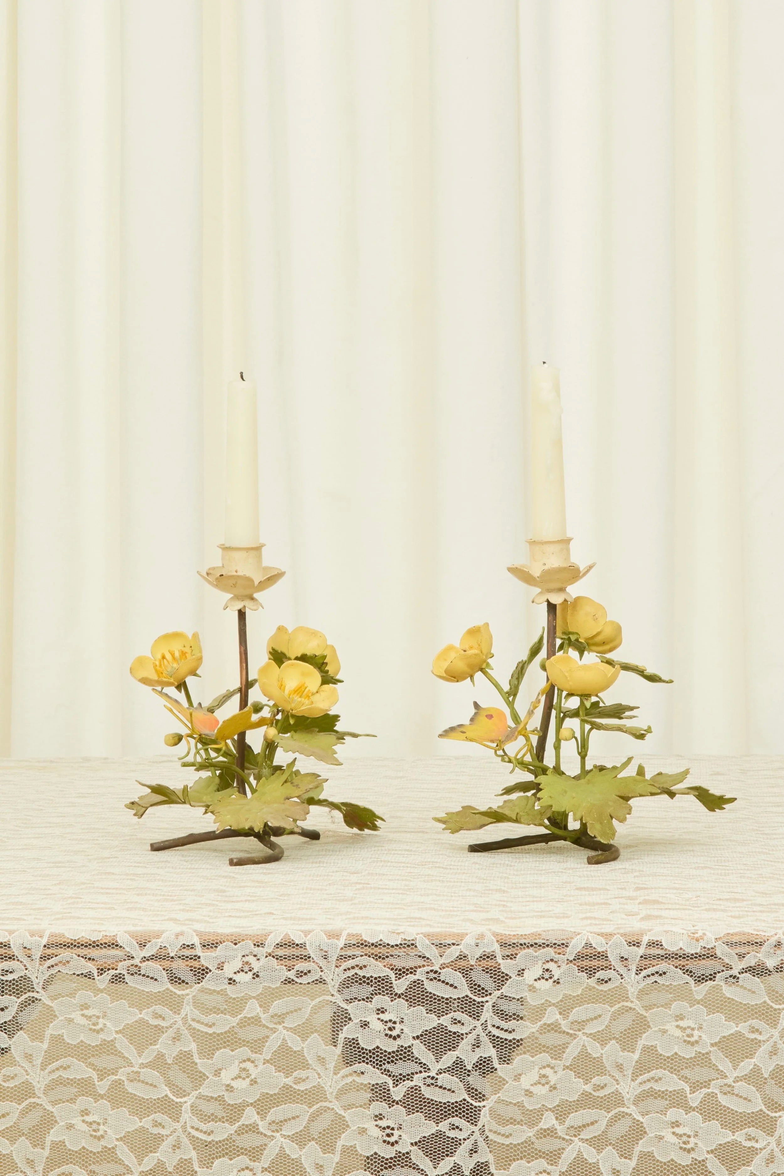 Vintage Metal Butterfly Candle Holders Set/2