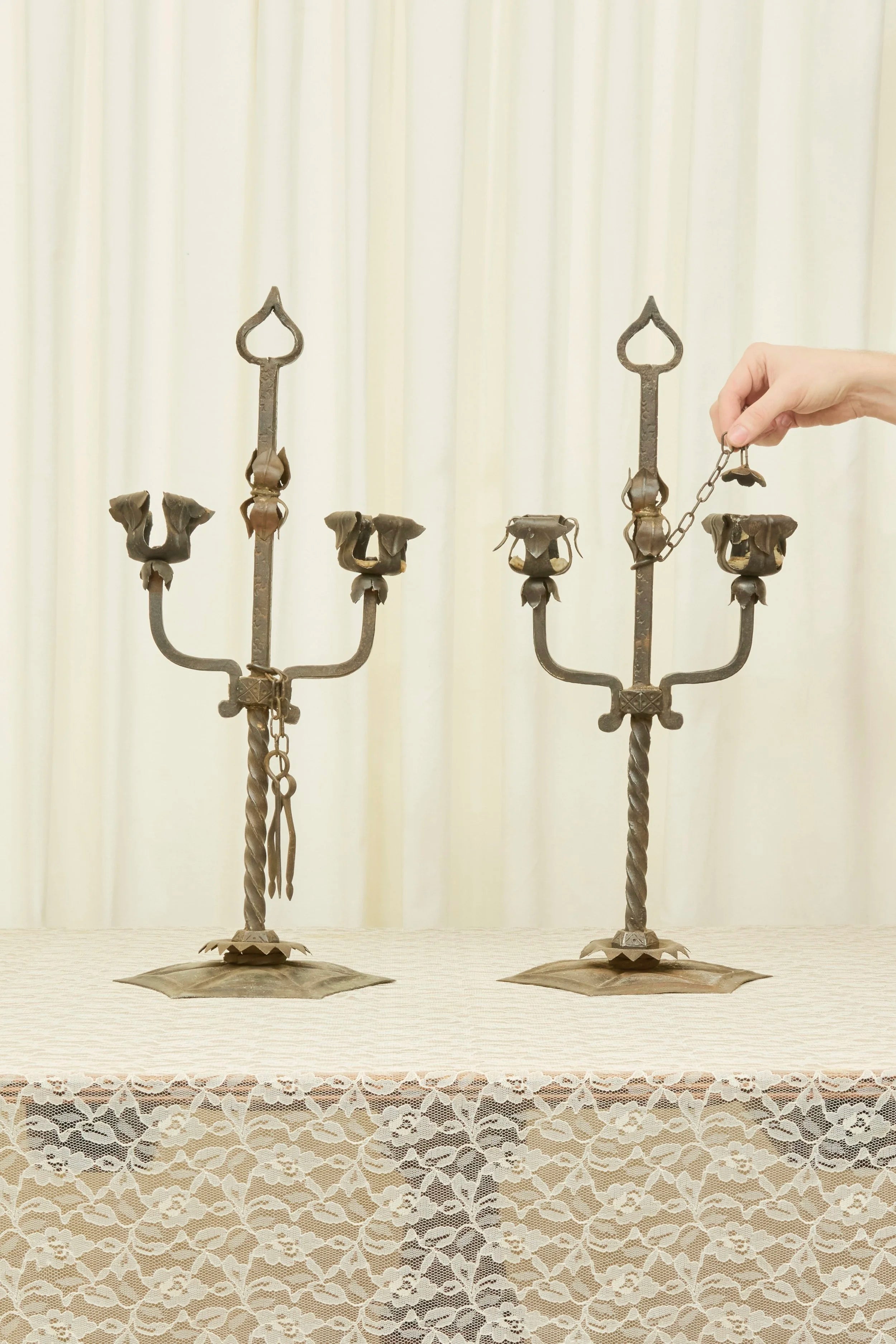 Antique Forged Iron Candelabra Set/2