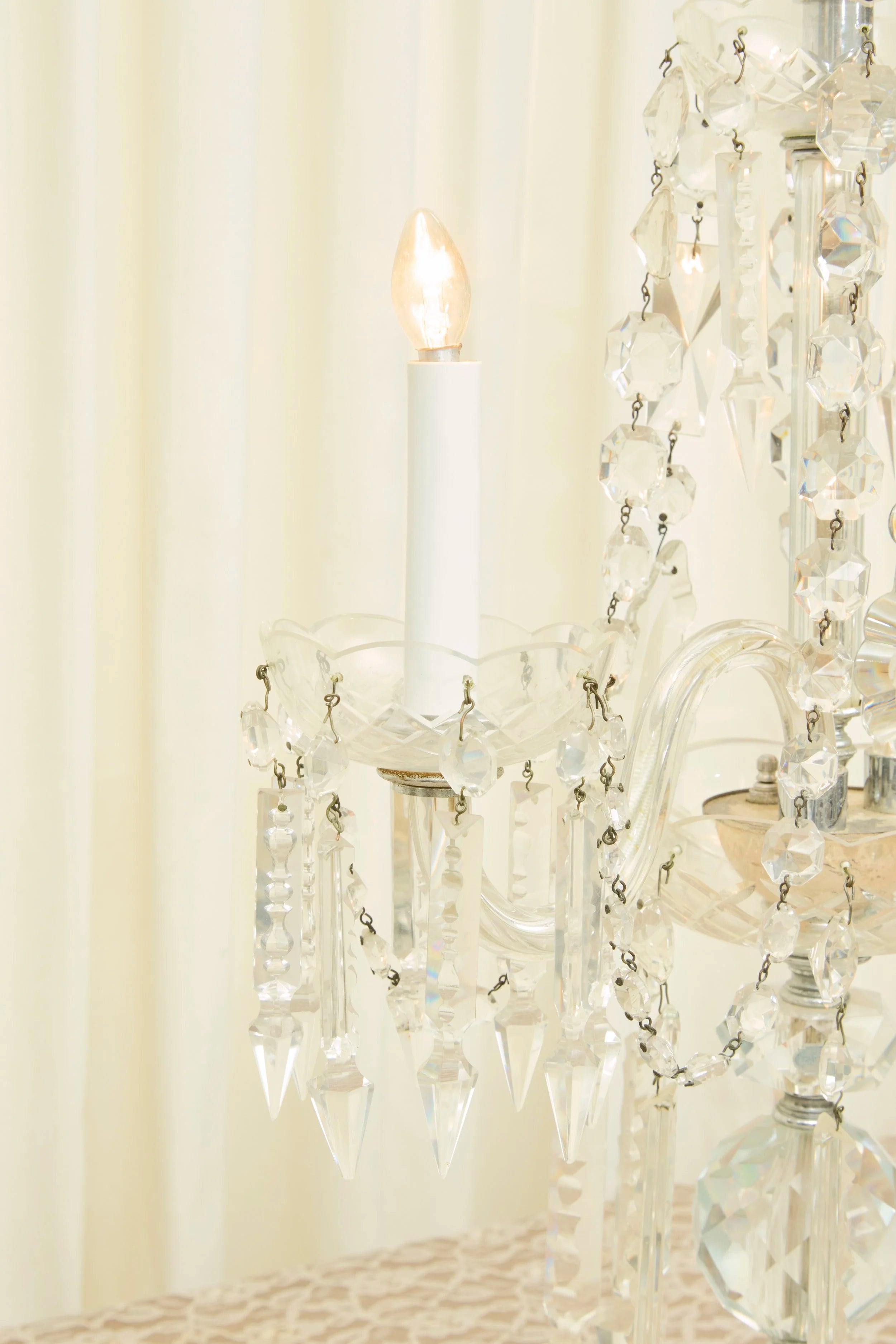 Antique Grand Crystal Candelabra Lamp