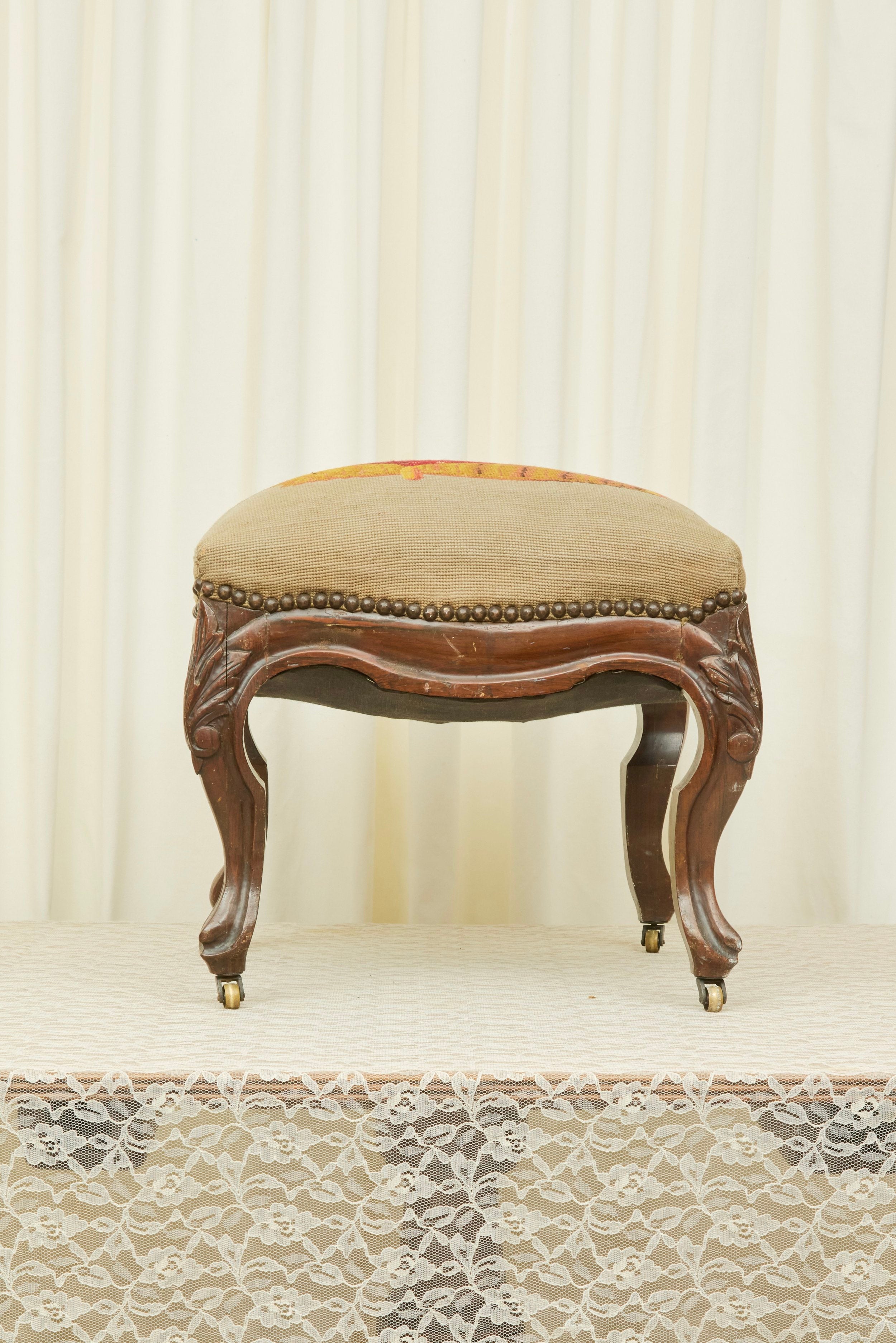 Antique Spaniel Needlepoint Ottoman