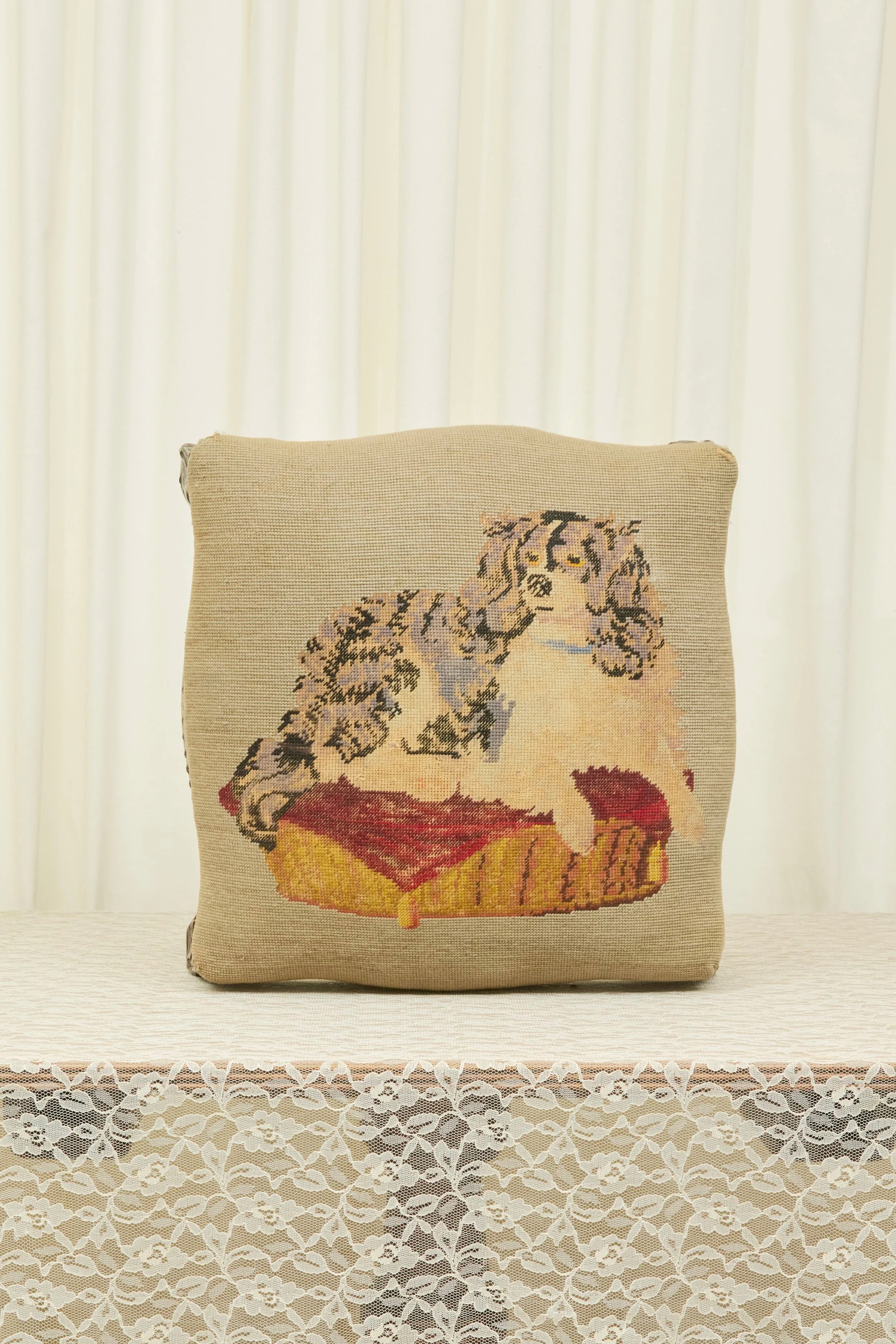 Antique Spaniel Needlepoint Ottoman