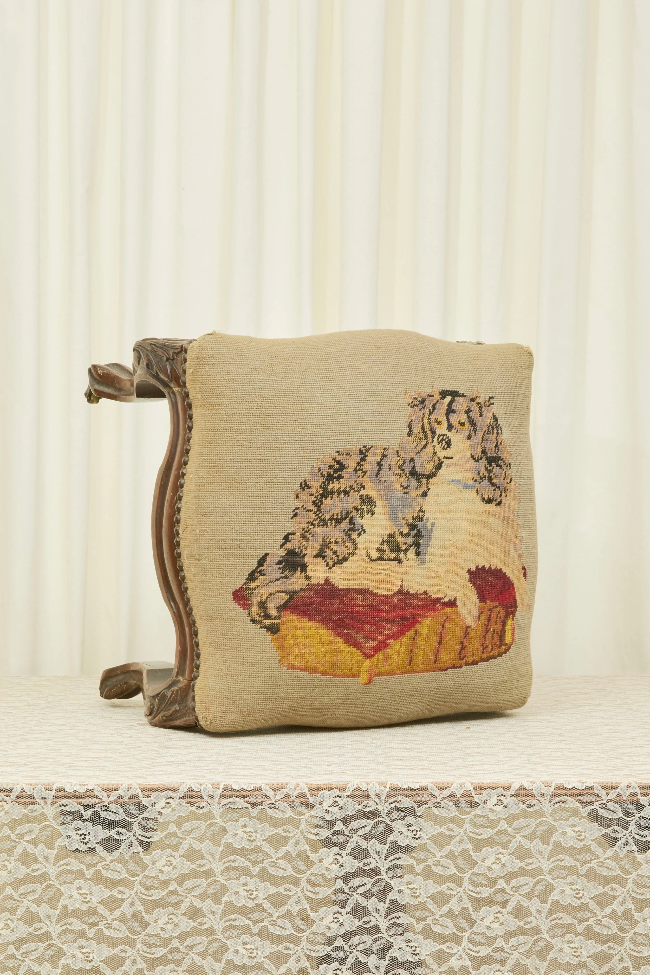 Antique Spaniel Needlepoint Ottoman