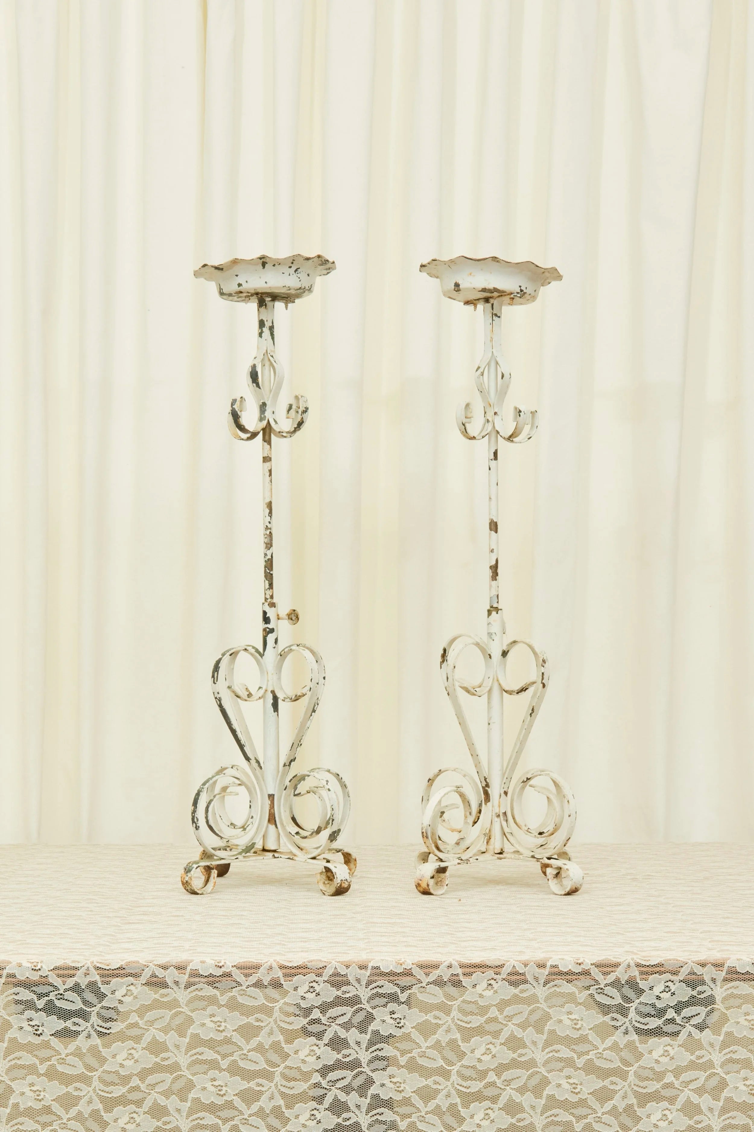 Vintage Wrought Iron Candle/Plant Holder Set/2