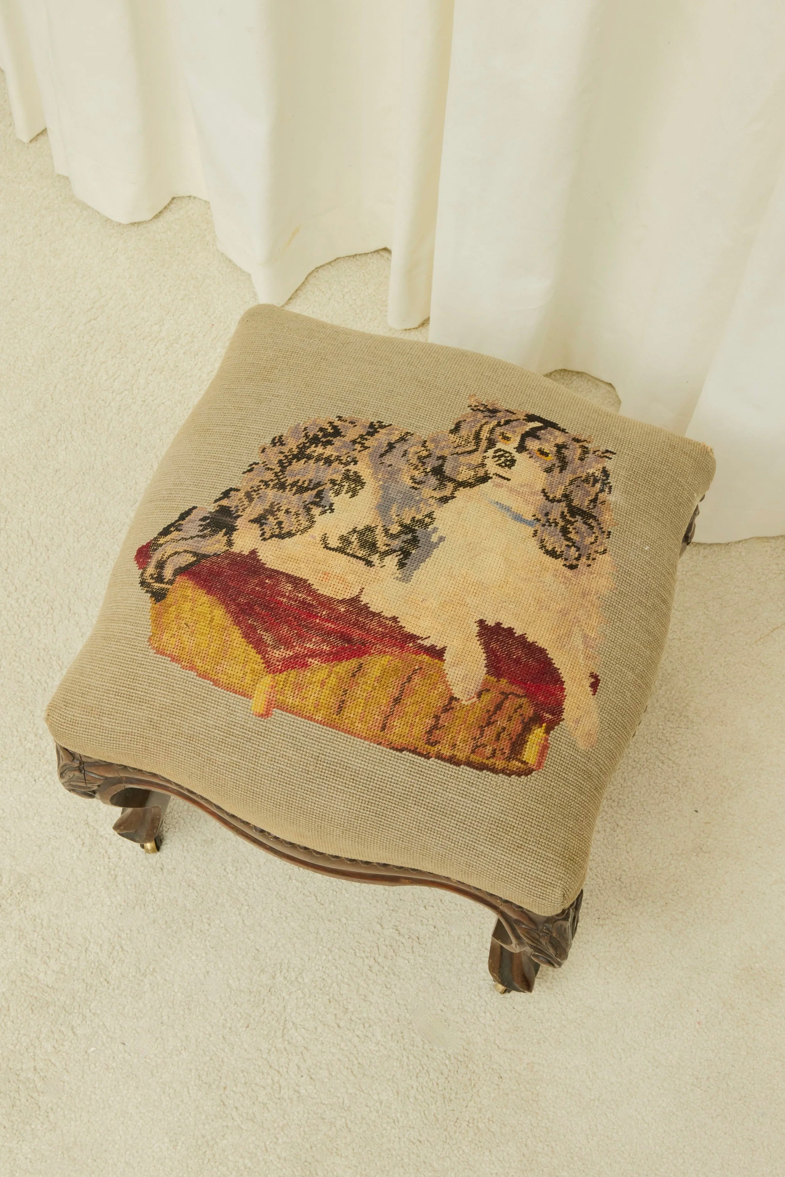 Antique Spaniel Needlepoint Ottoman