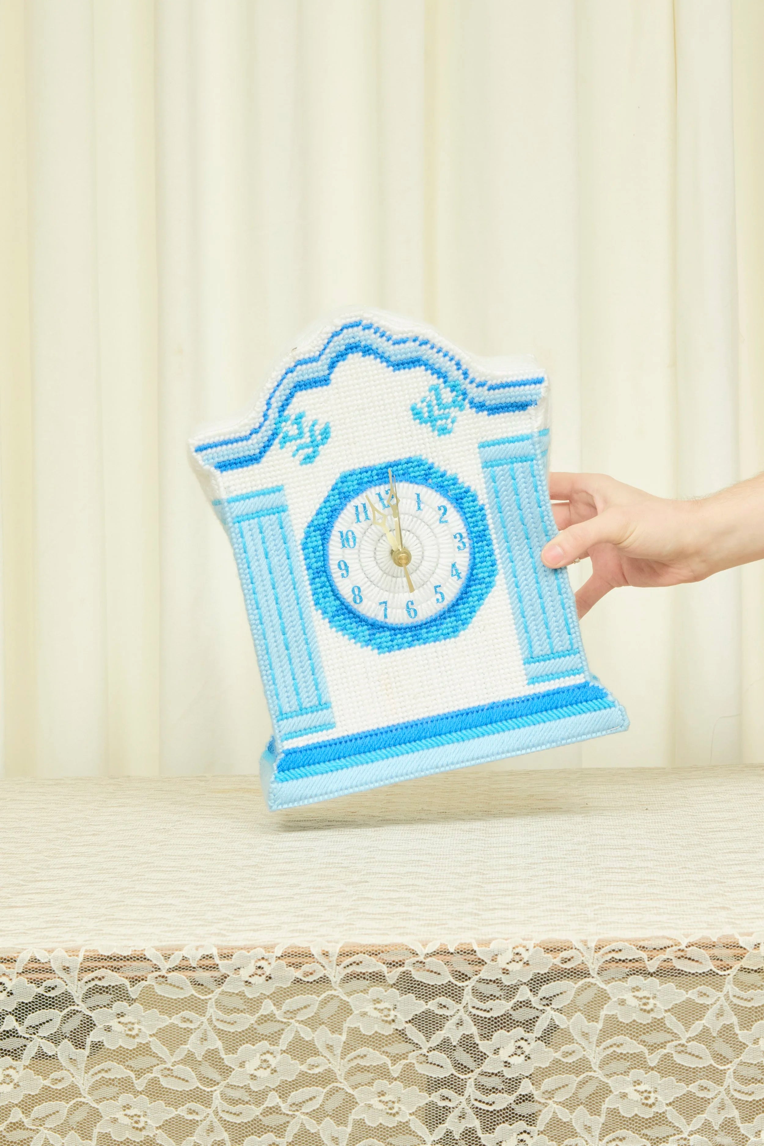 Vintage Needlepoint Mantle Clock