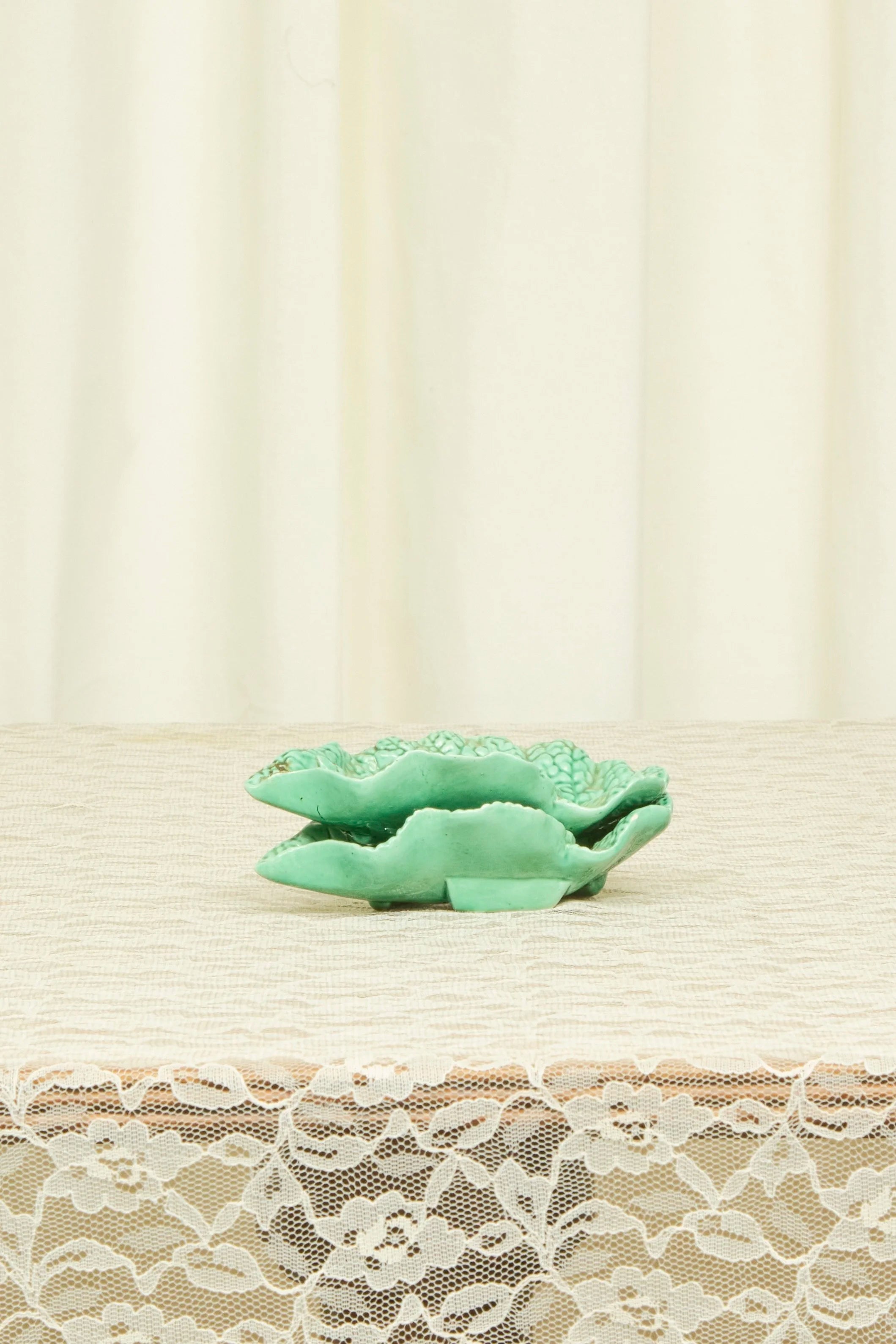 Vintage Majolica Cabbage Leaf Dish Set/2