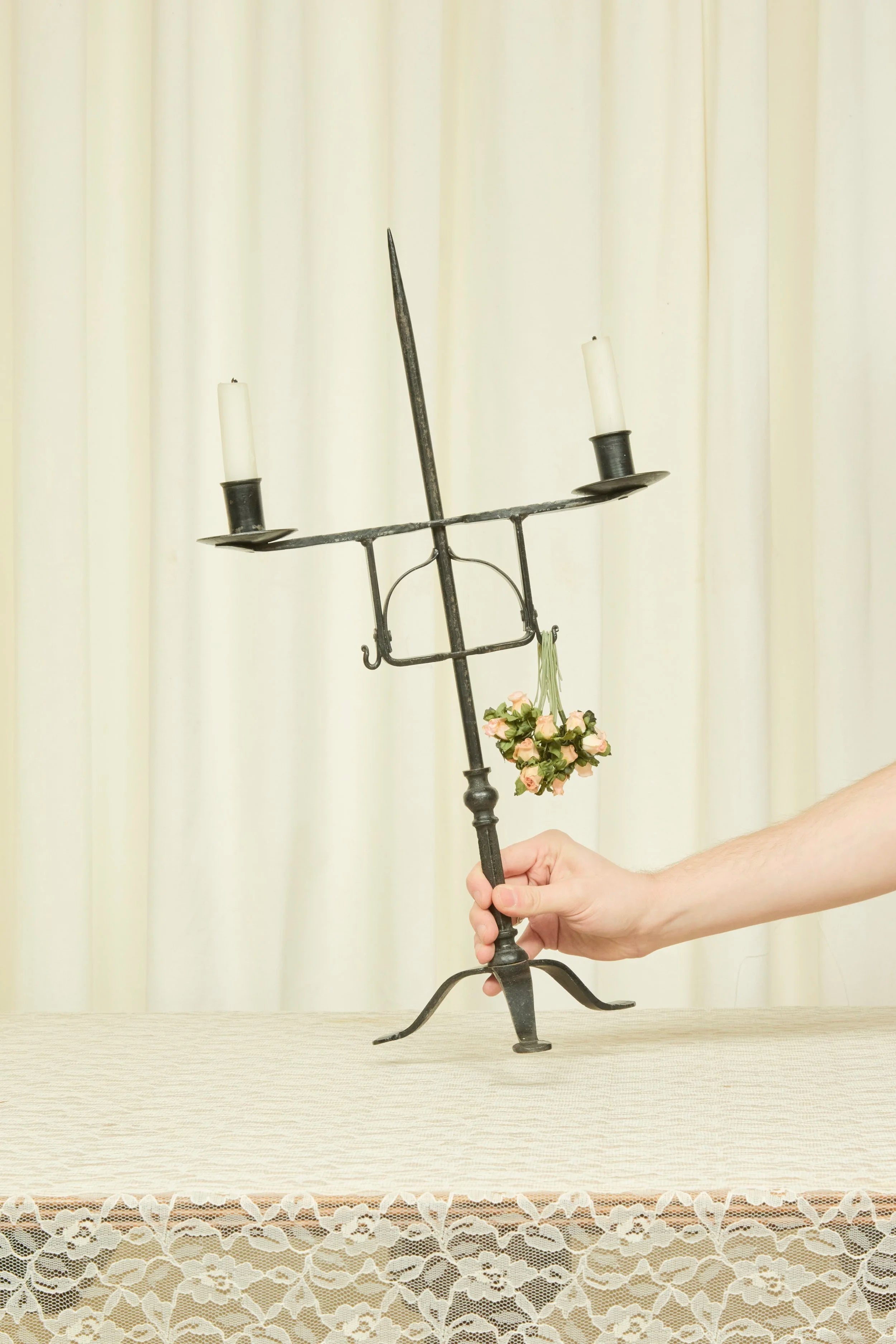 Antique Forged Adjustable Candelabra