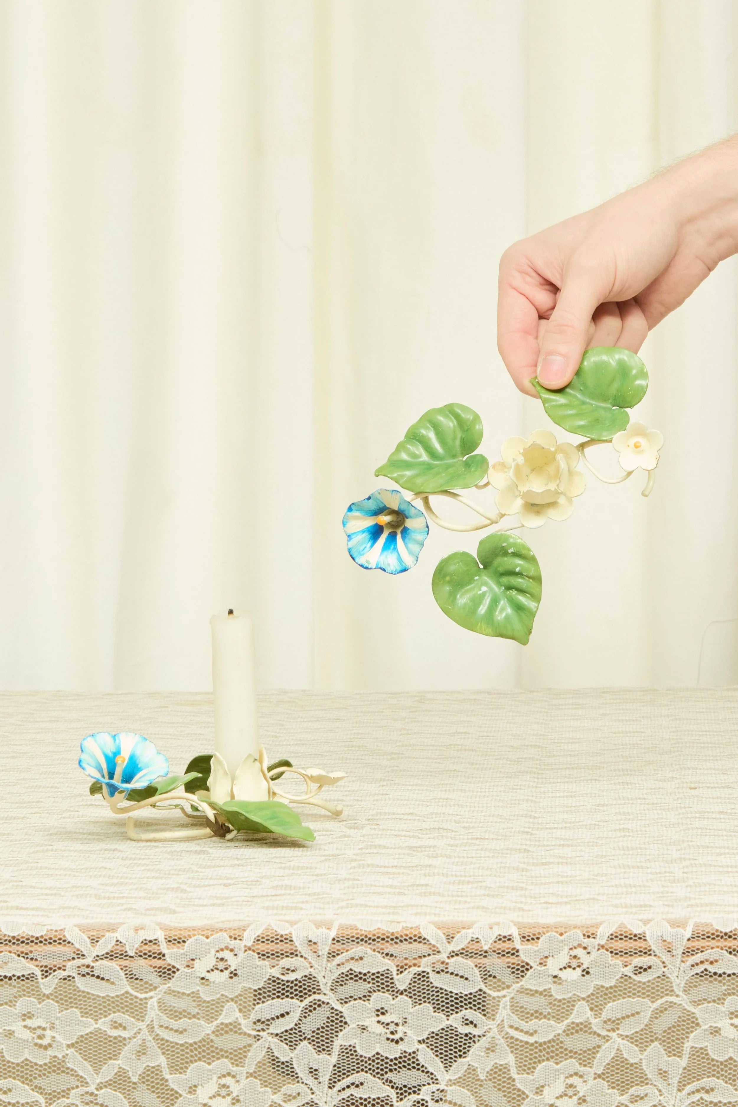 Vintage Metal Floral Candle Holders Set/2