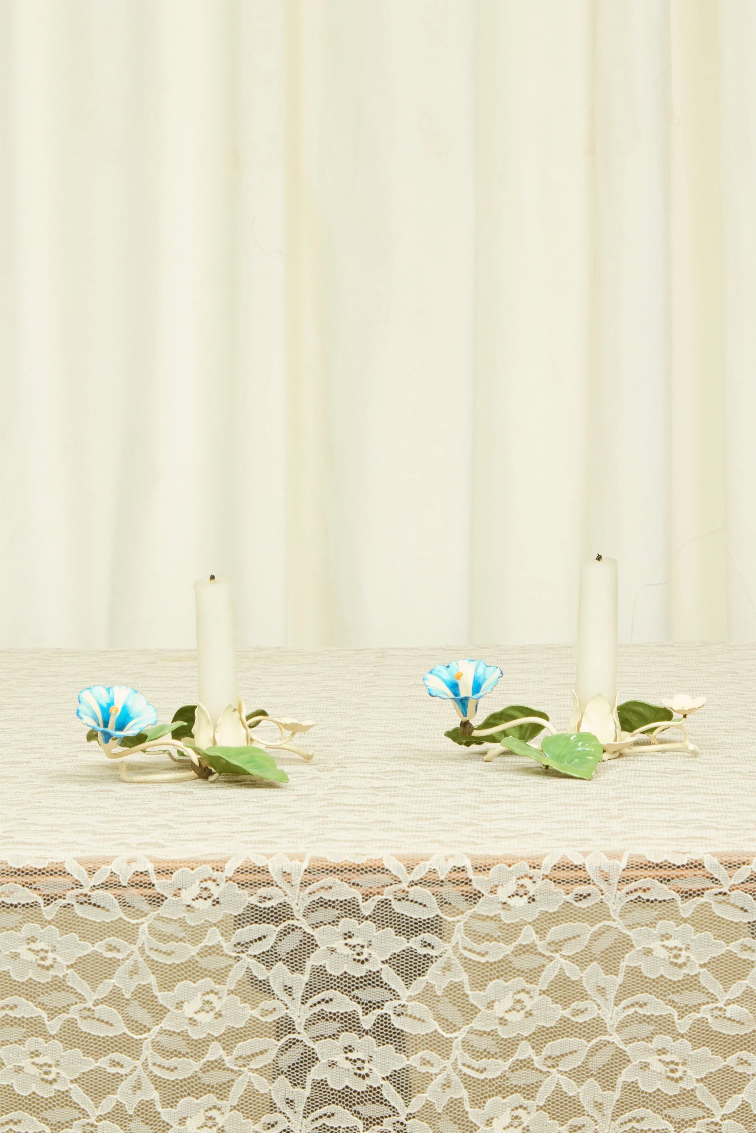 Vintage Metal Floral Candle Holders Set/2