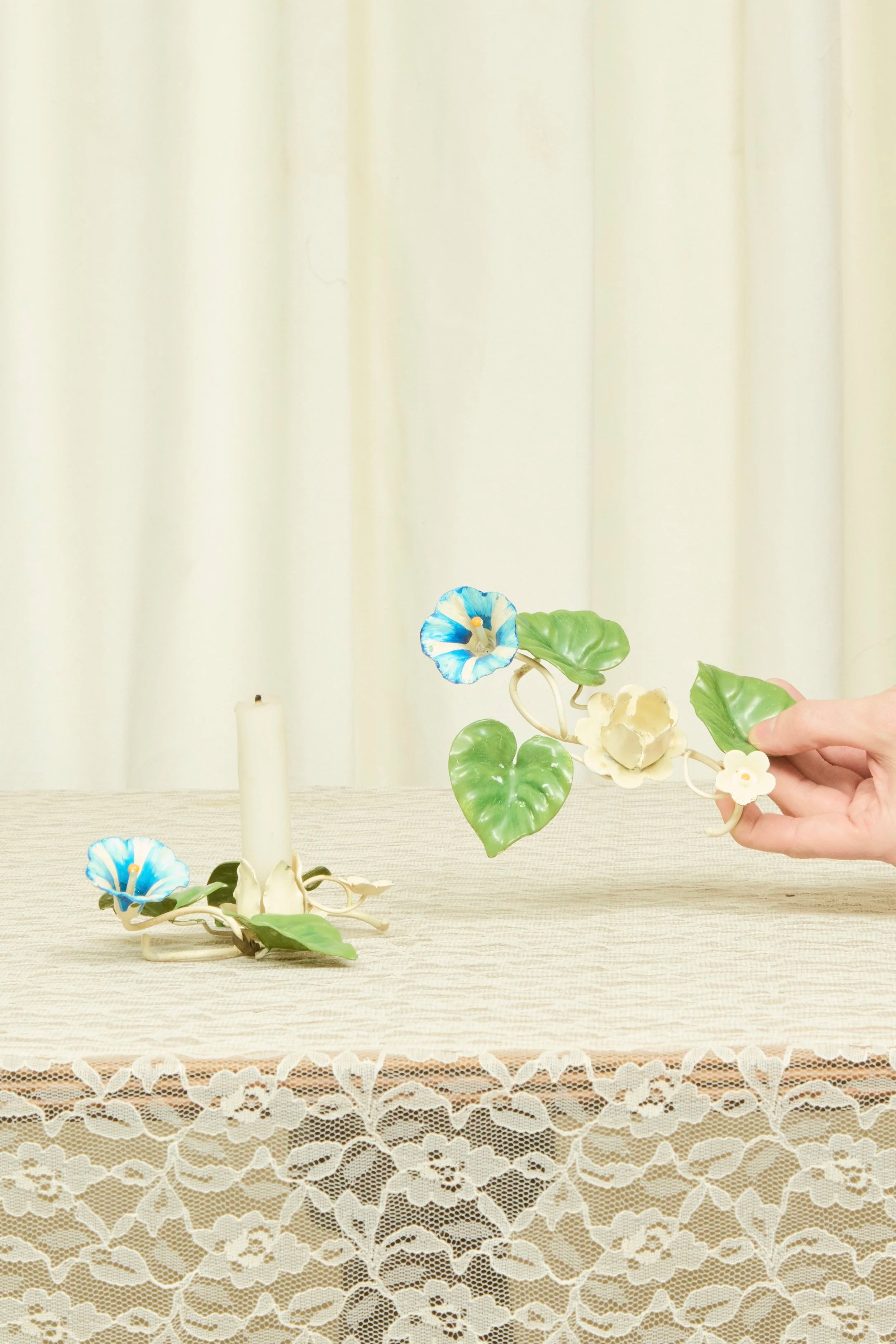 Vintage Metal Floral Candle Holders Set/2