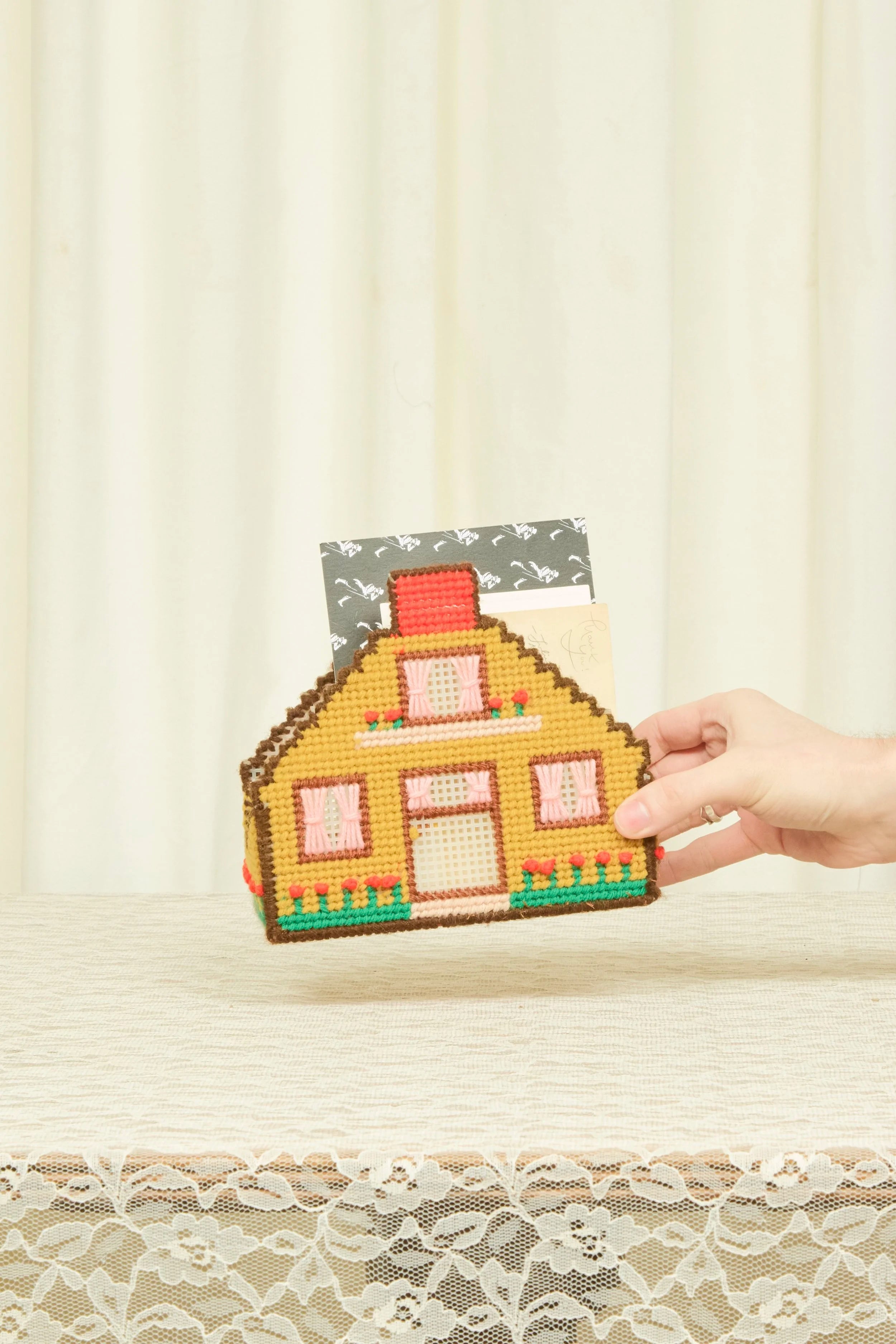 Vintage House Needlepoint Napkin/Letter Holder