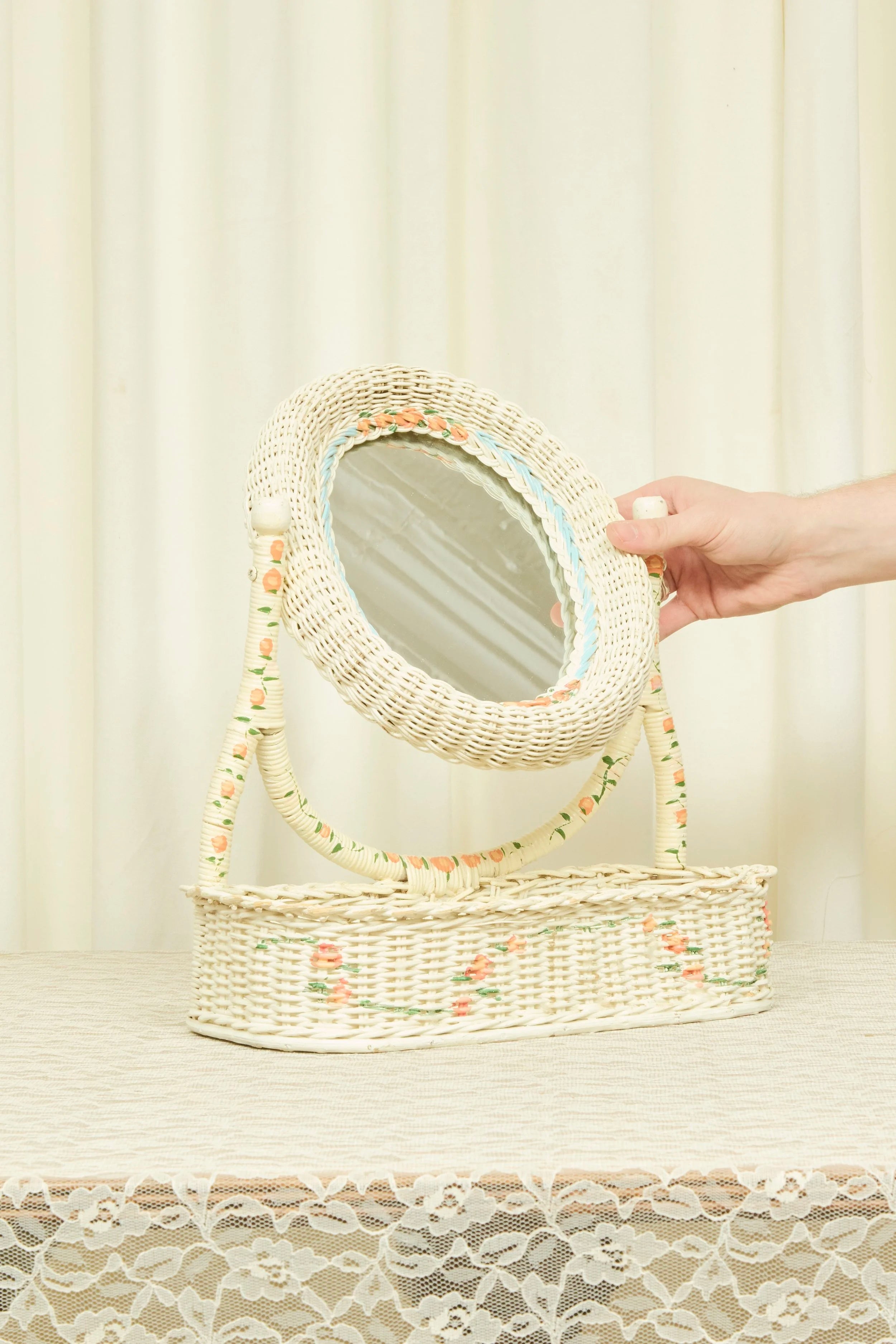 Vintage Wicker Vanity Mirror