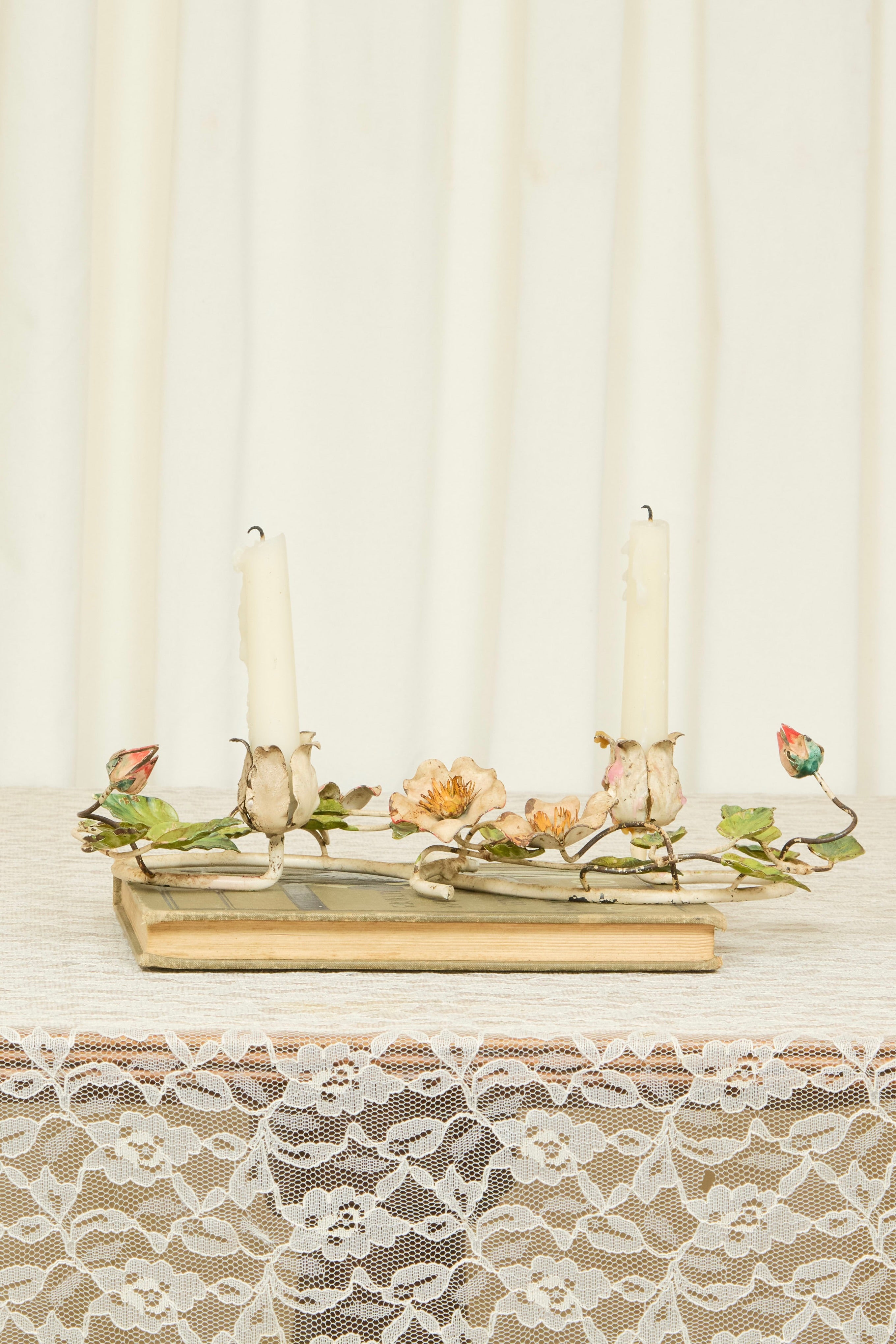 Vintage Metal Floral Branch Candleholder