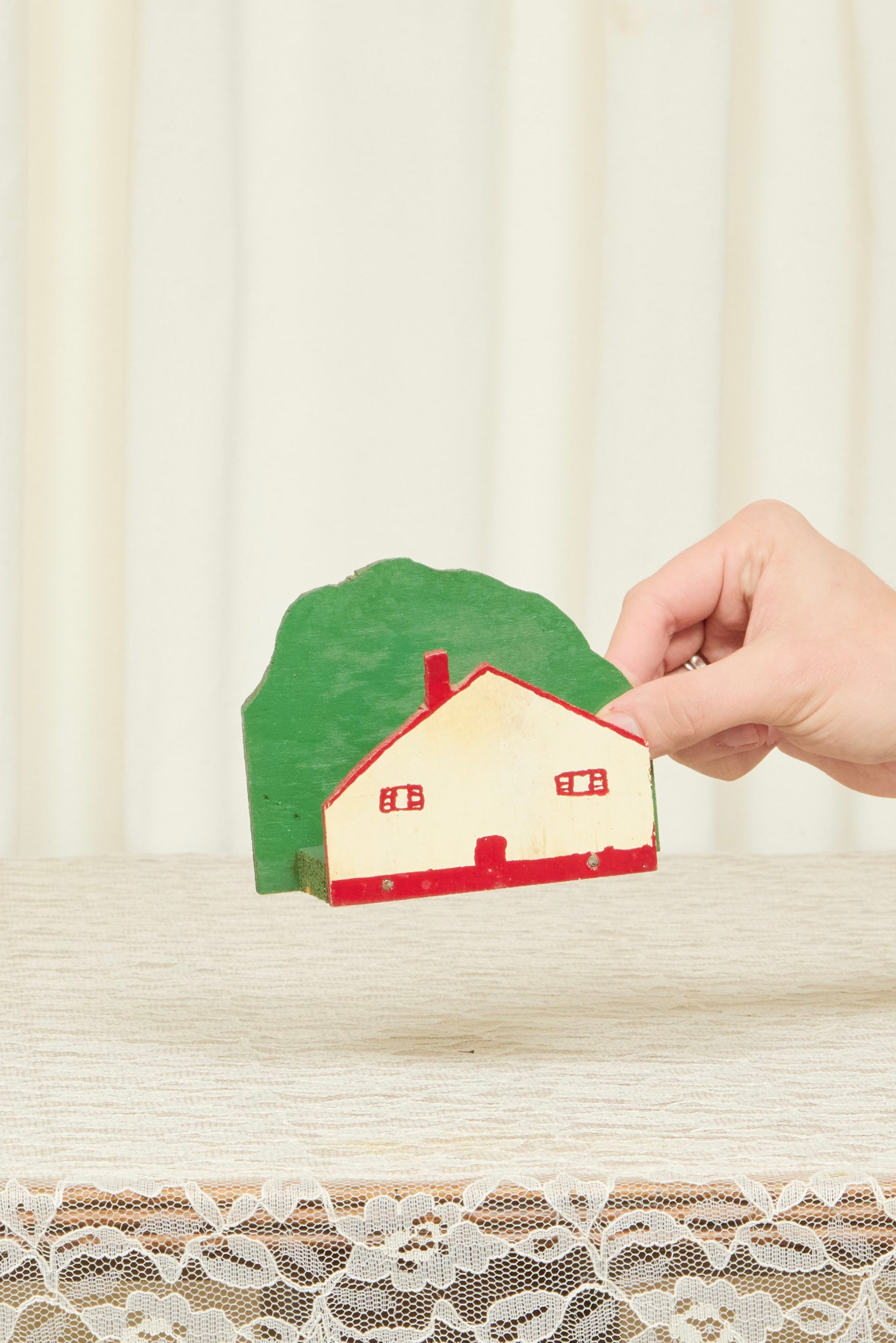 Vintage Wooden House Napkin/Letterholder