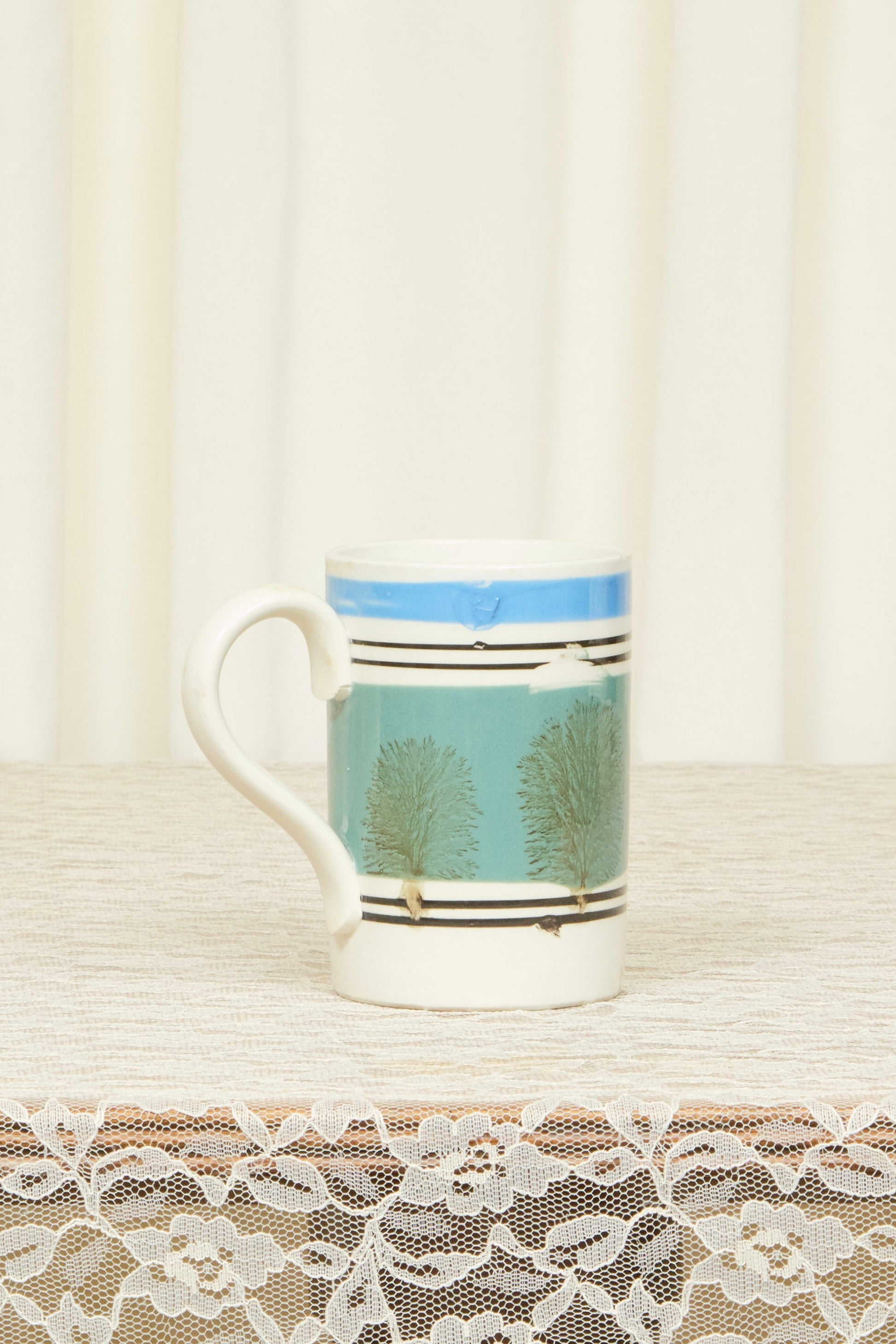 Antique Mocha Ware Painted Tankard Mug