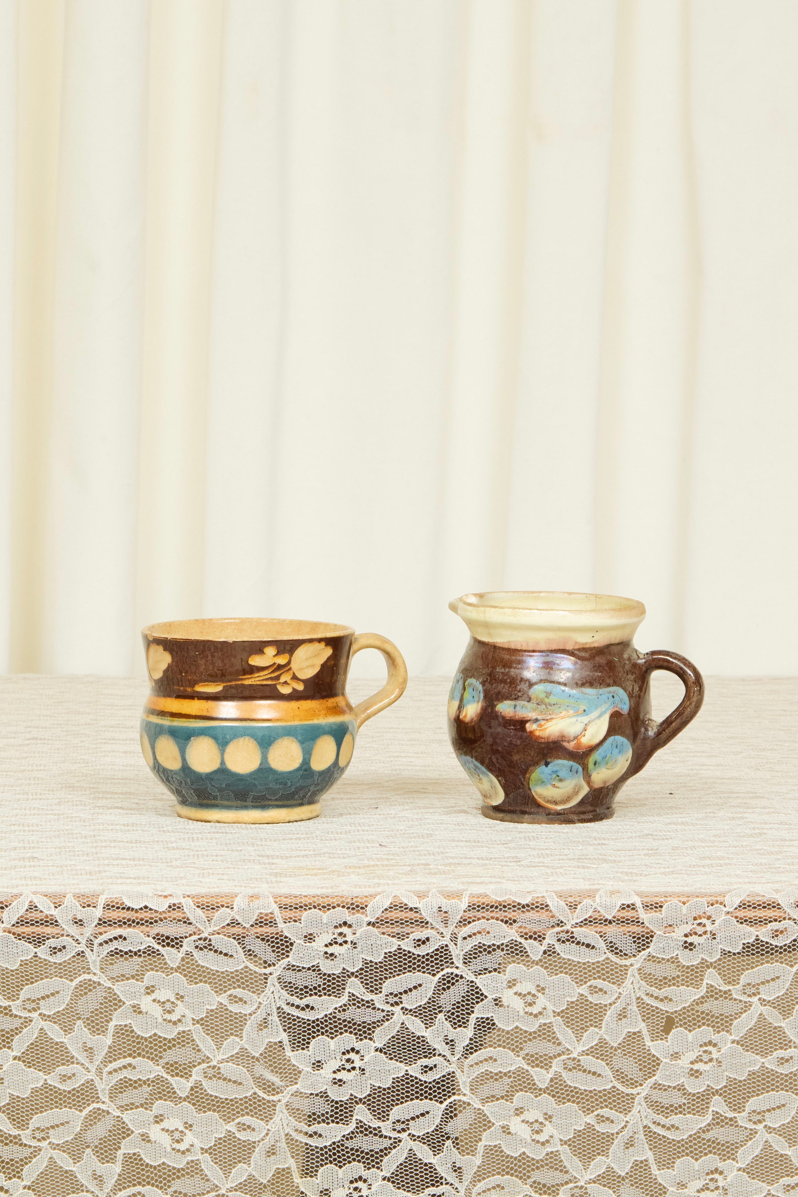 Antique Mocha Ware Mug & Pitcher Set/2