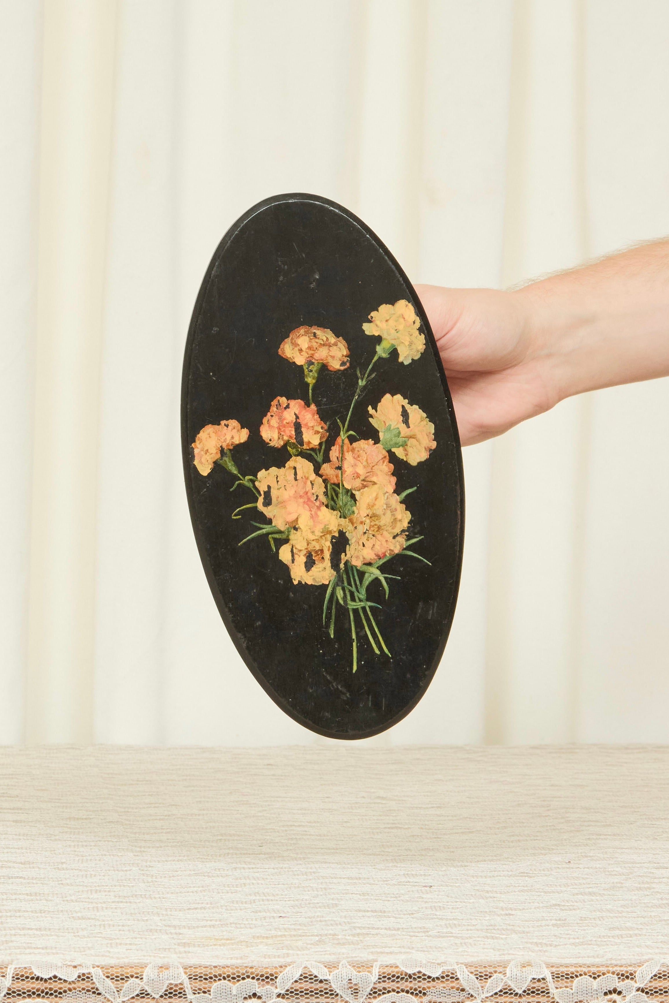 Vintage Painted Floral Plaque