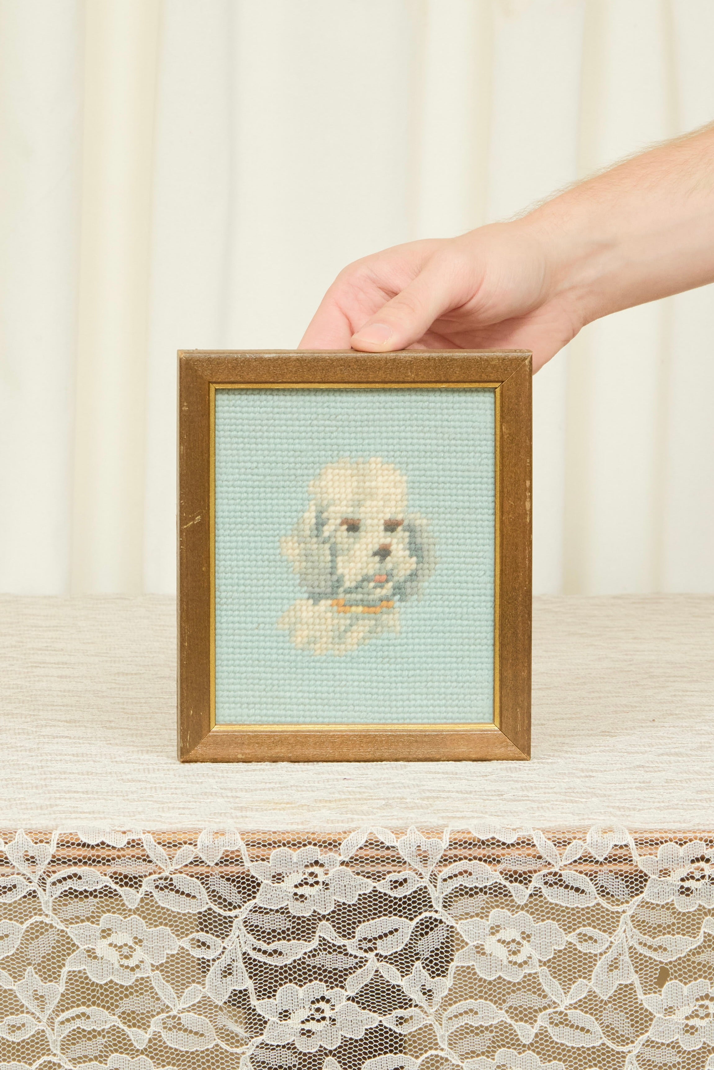Vintage Poodle Framed Needlepoint