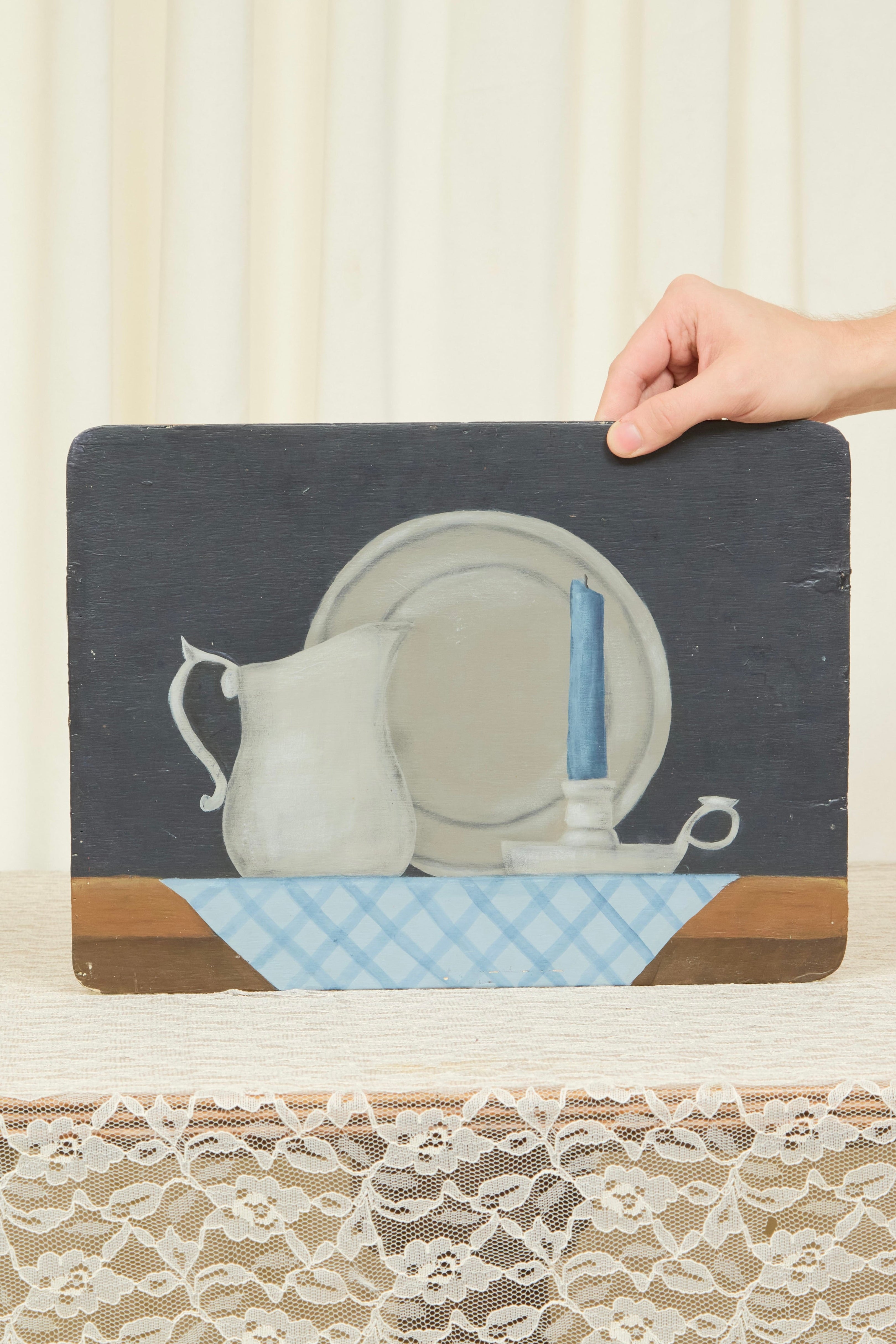 Vintage Pewter Painted Still Life