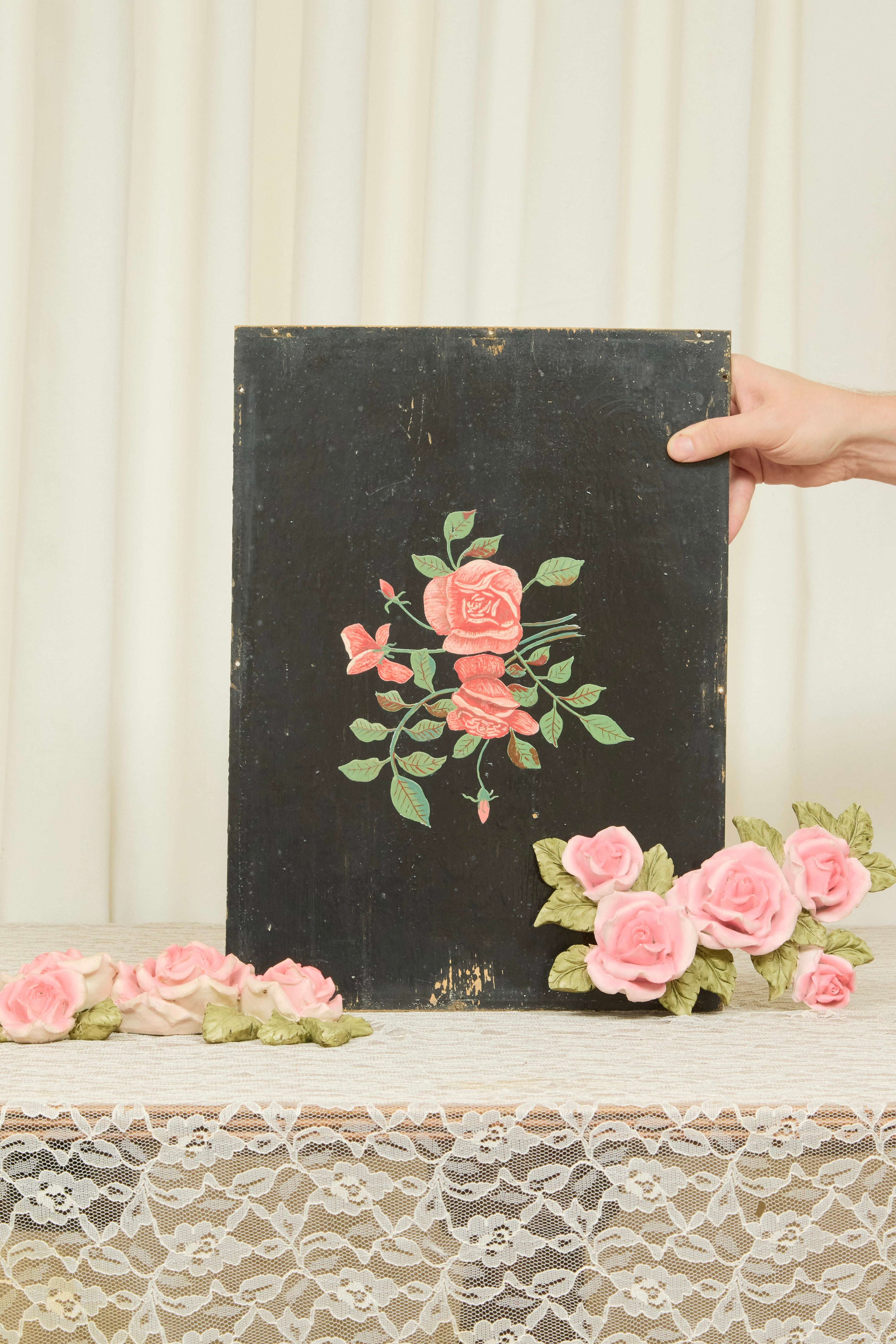 Vintage Plaster Rose Wall Hanging Set /2