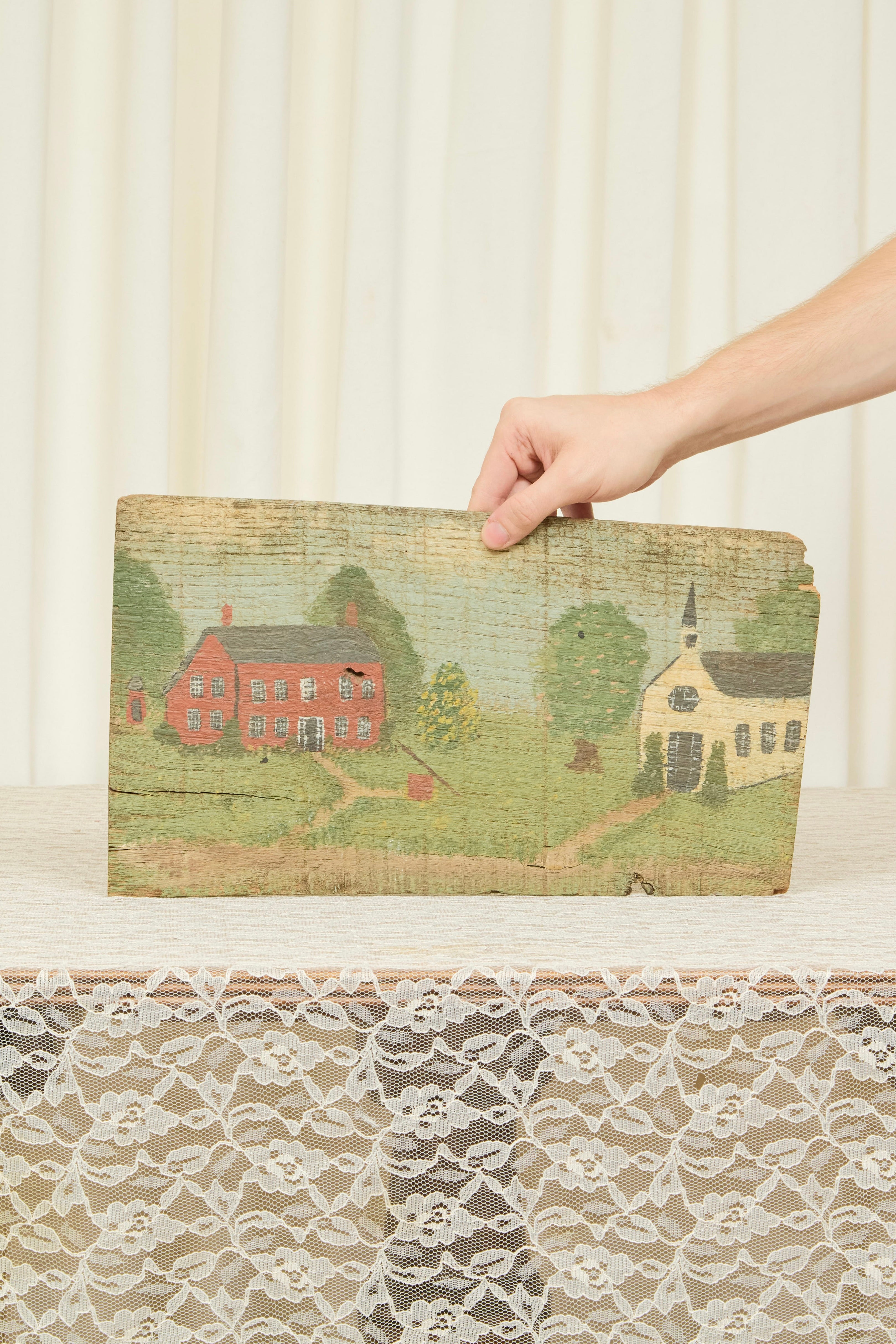 Vintage New England Scene Painted Board