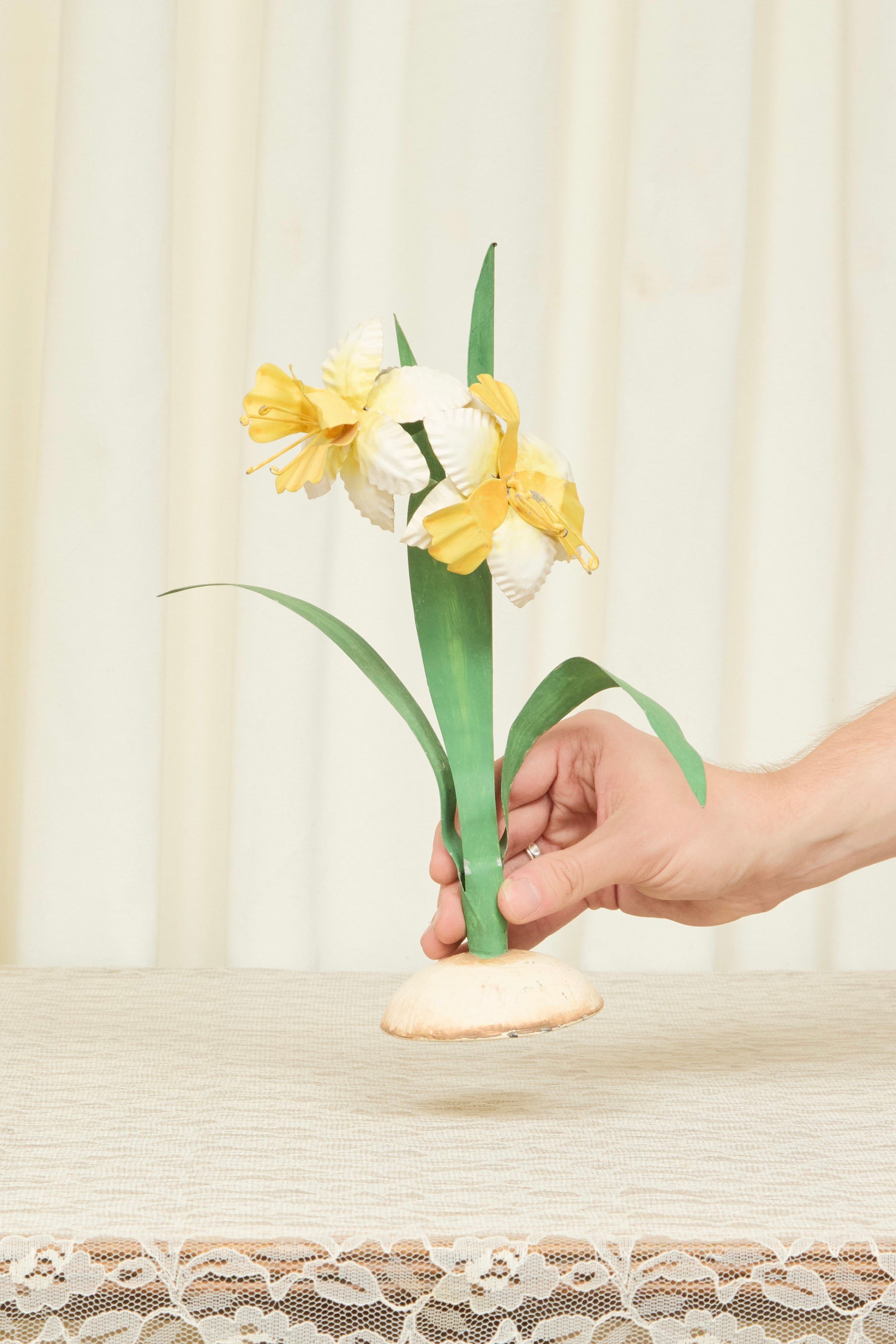 Vintage Daffodil Metal Candle Holder