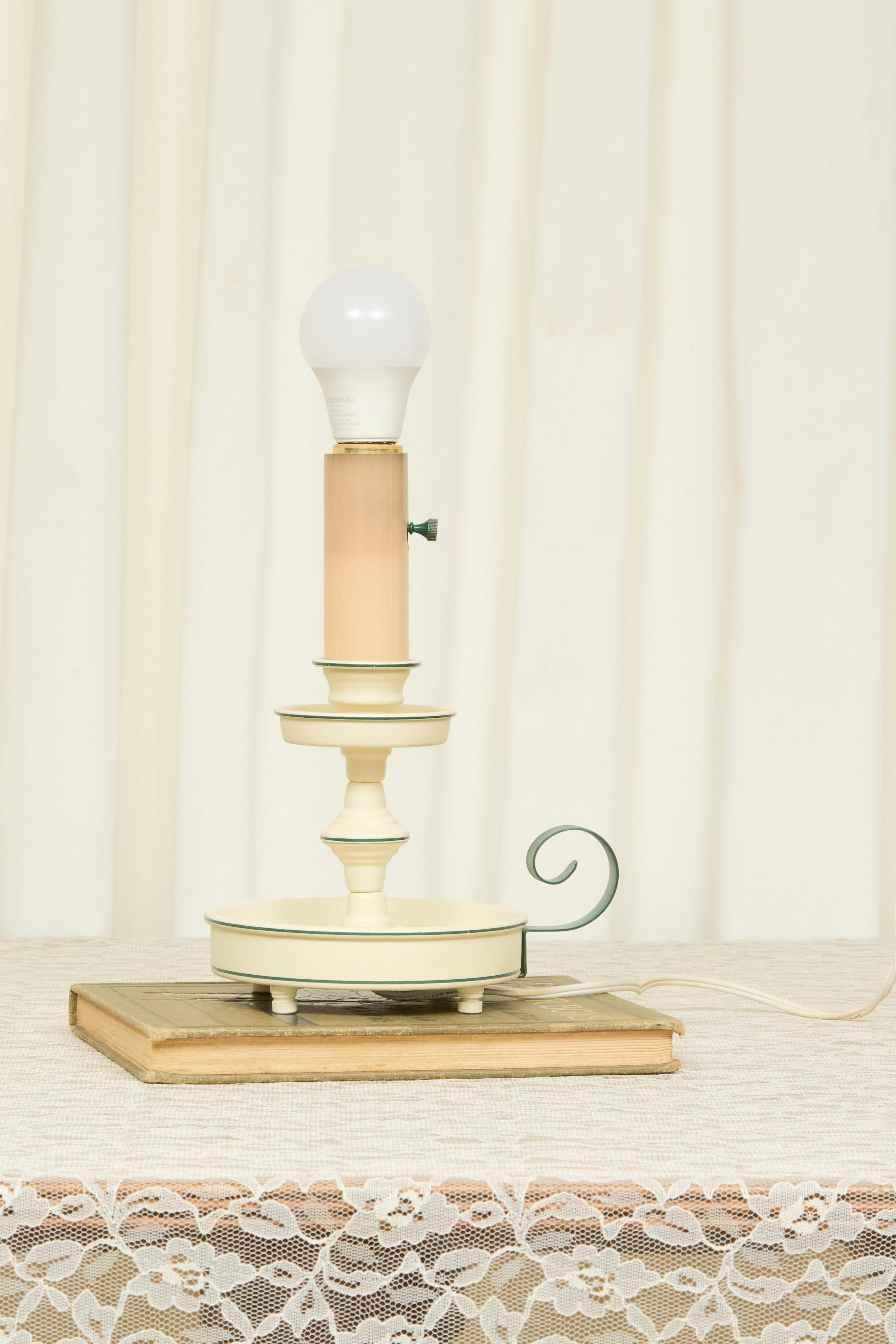 Vintage Candlestick Lamp w/ Ivy Shade