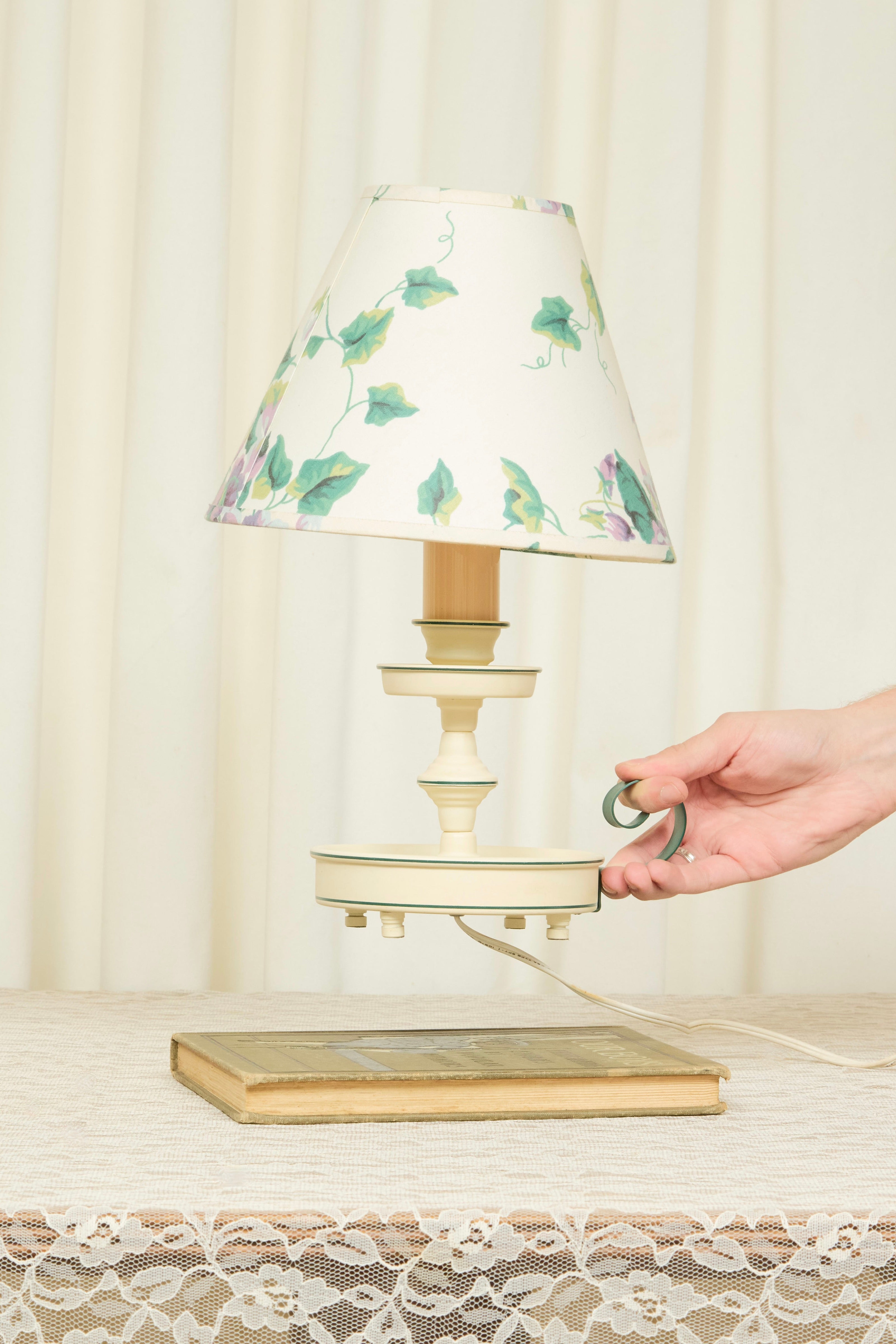Vintage Candlestick Lamp w/ Ivy Shade