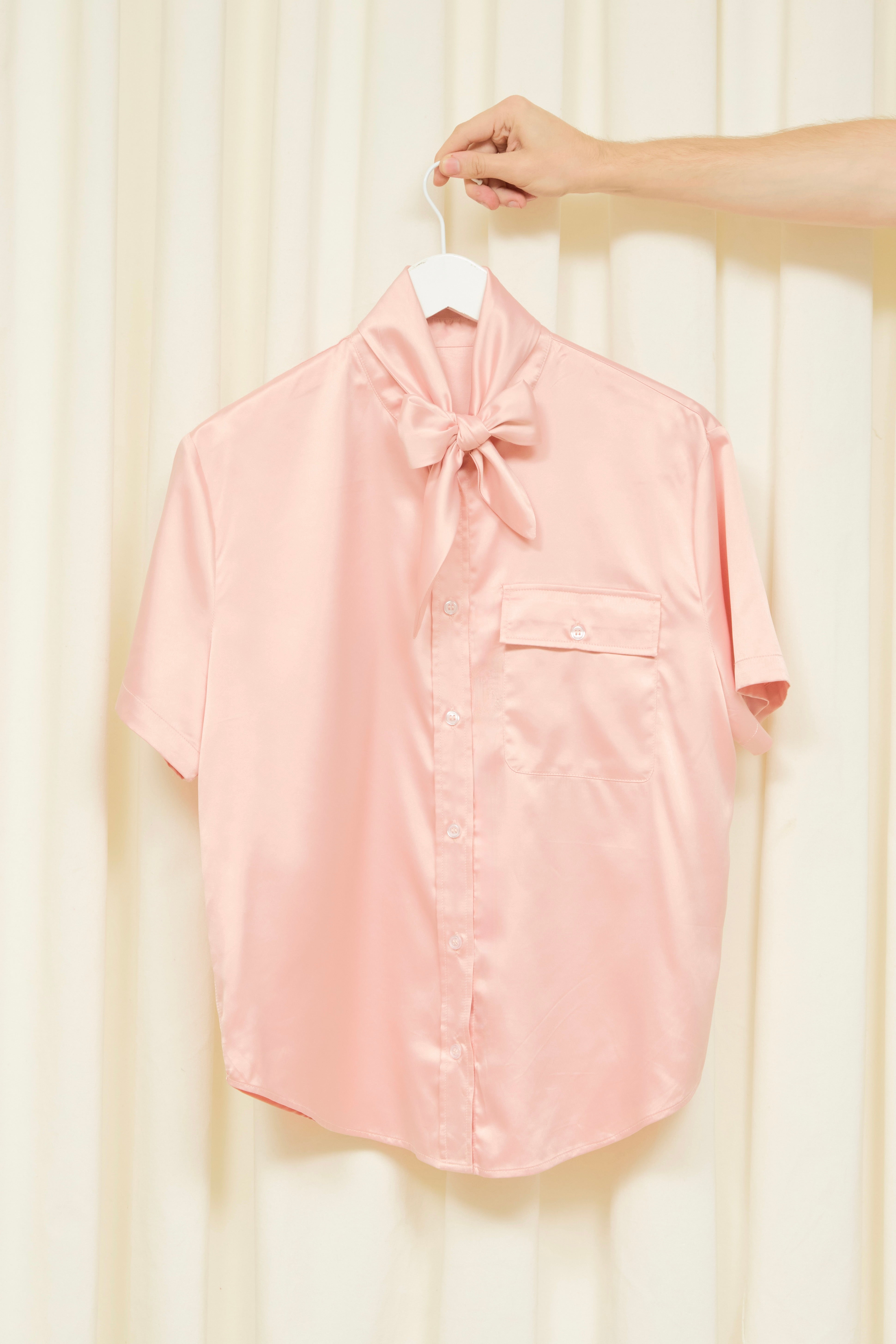 SAMPLE Luther Satin Short Sleeve Tie Shirt S