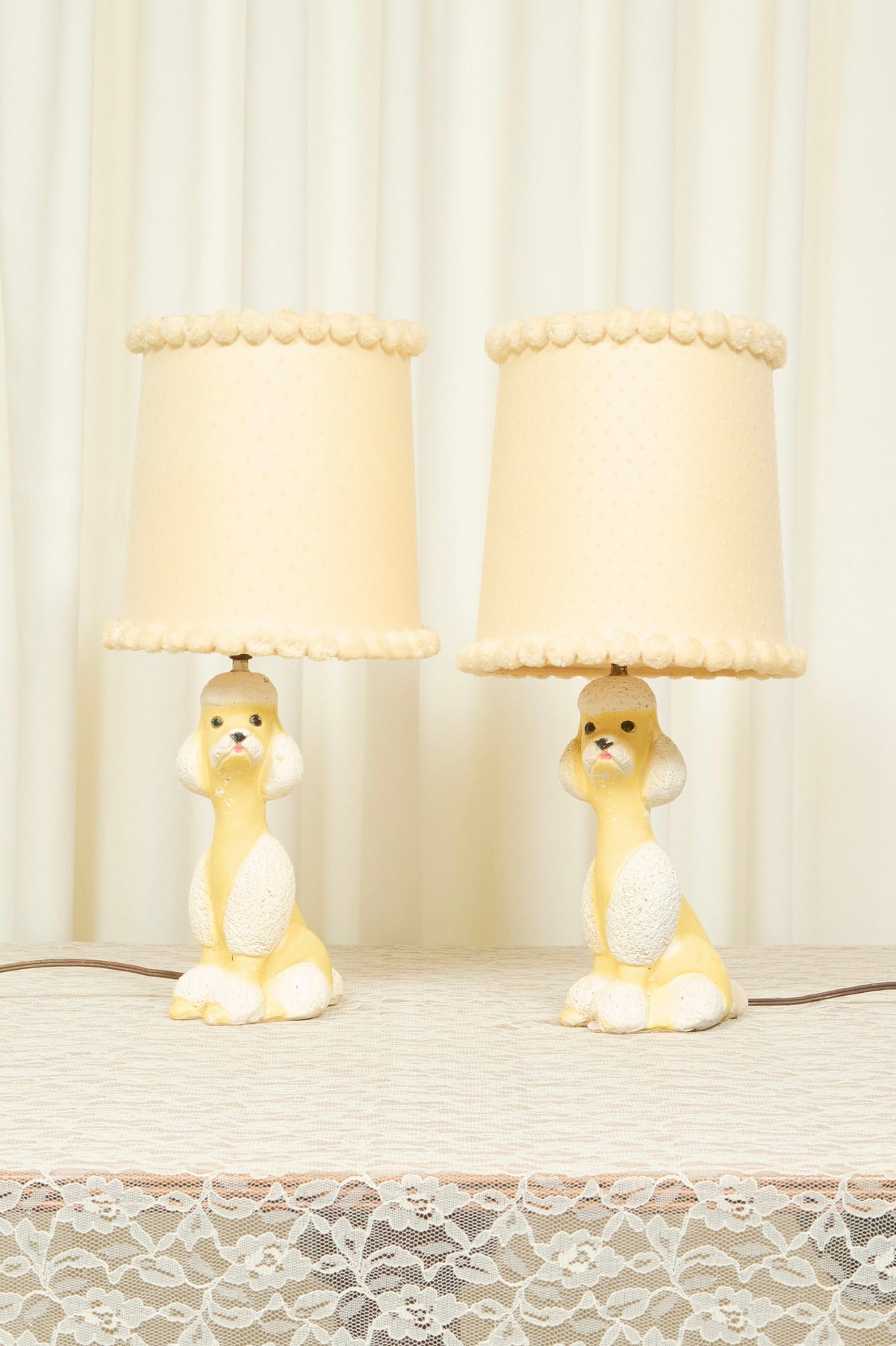 Vintage Poodle Lamp w/ Pom Pom Shades