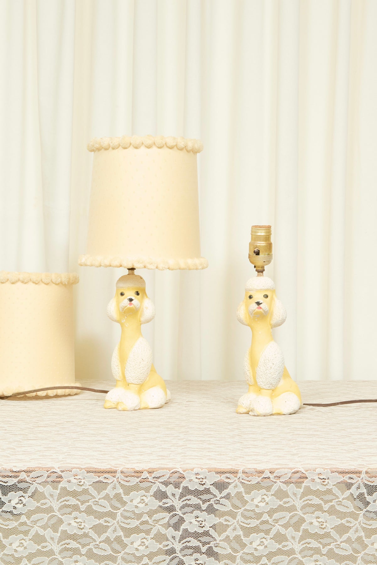 Vintage Poodle Lamp w/ Pom Pom Shades