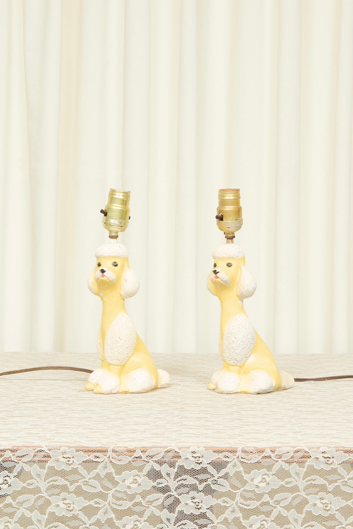 Vintage Poodle Lamp w/ Pom Pom Shades