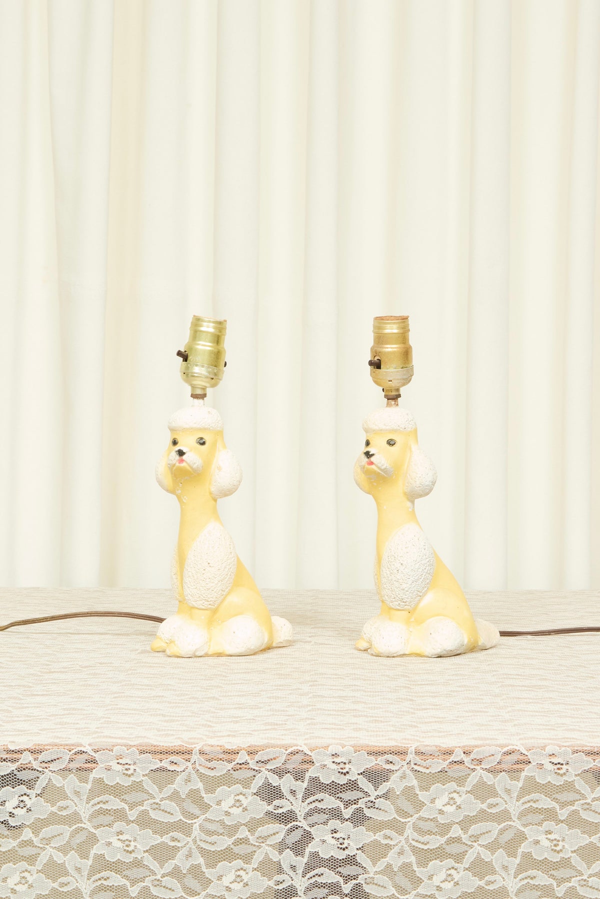 Vintage Poodle Lamp w/ Pom Pom Shades