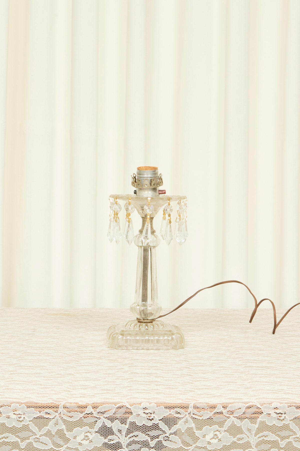 Vintage Crystal Lamp w/ Lace Shade