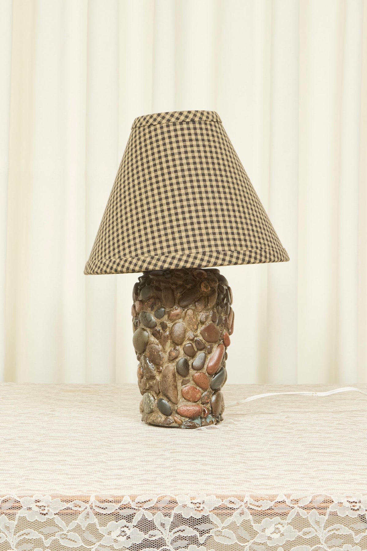 Vintage Rock Lamp w/ Gingham Shade