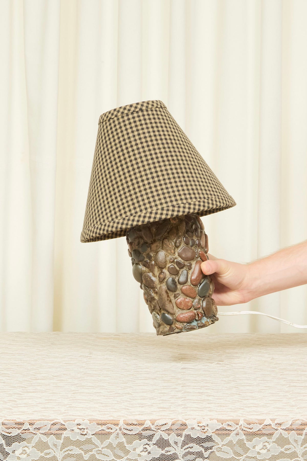 Vintage Rock Lamp w/ Gingham Shade