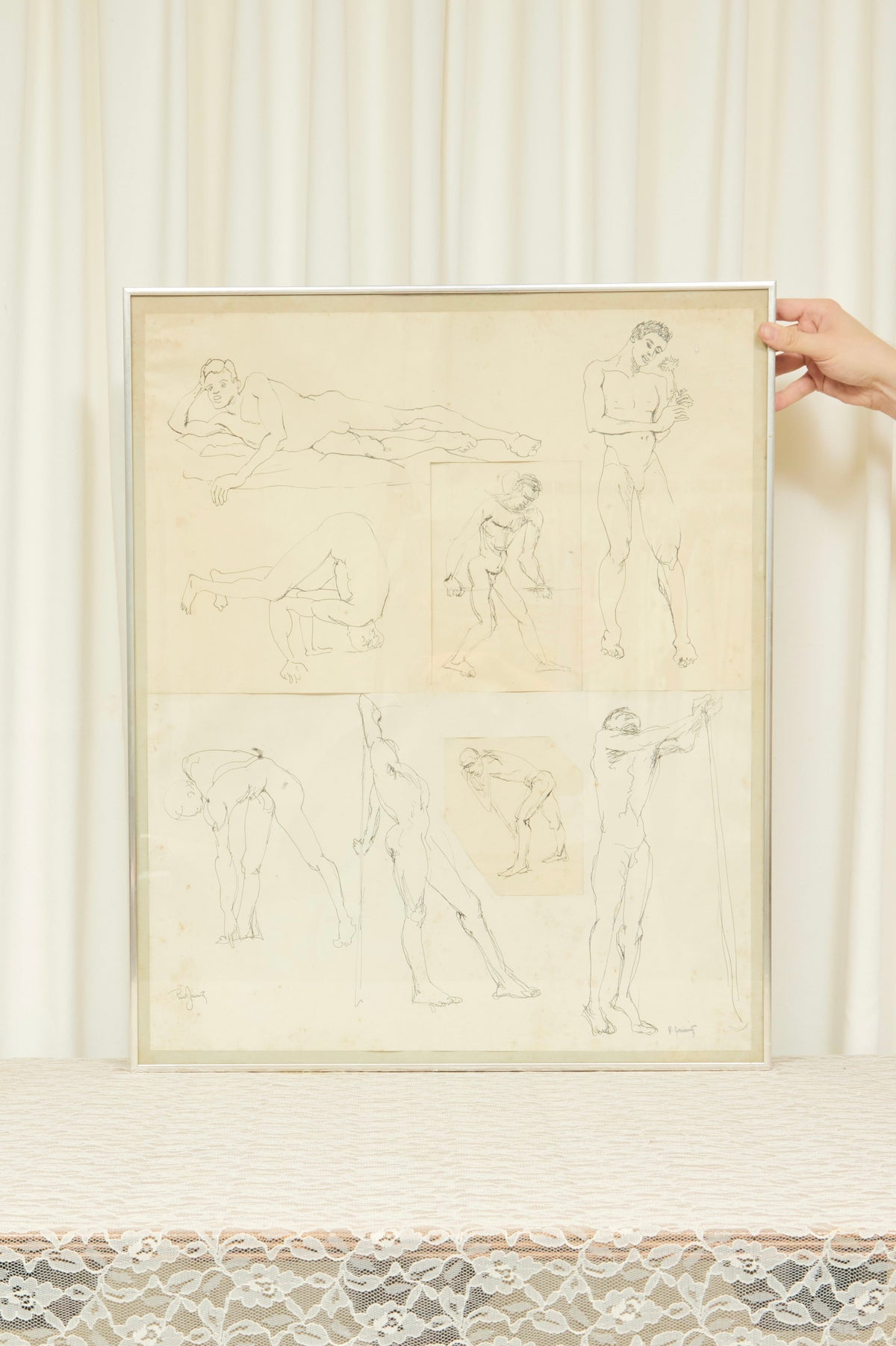 Vintage Male Nude Figure Drawing Collage