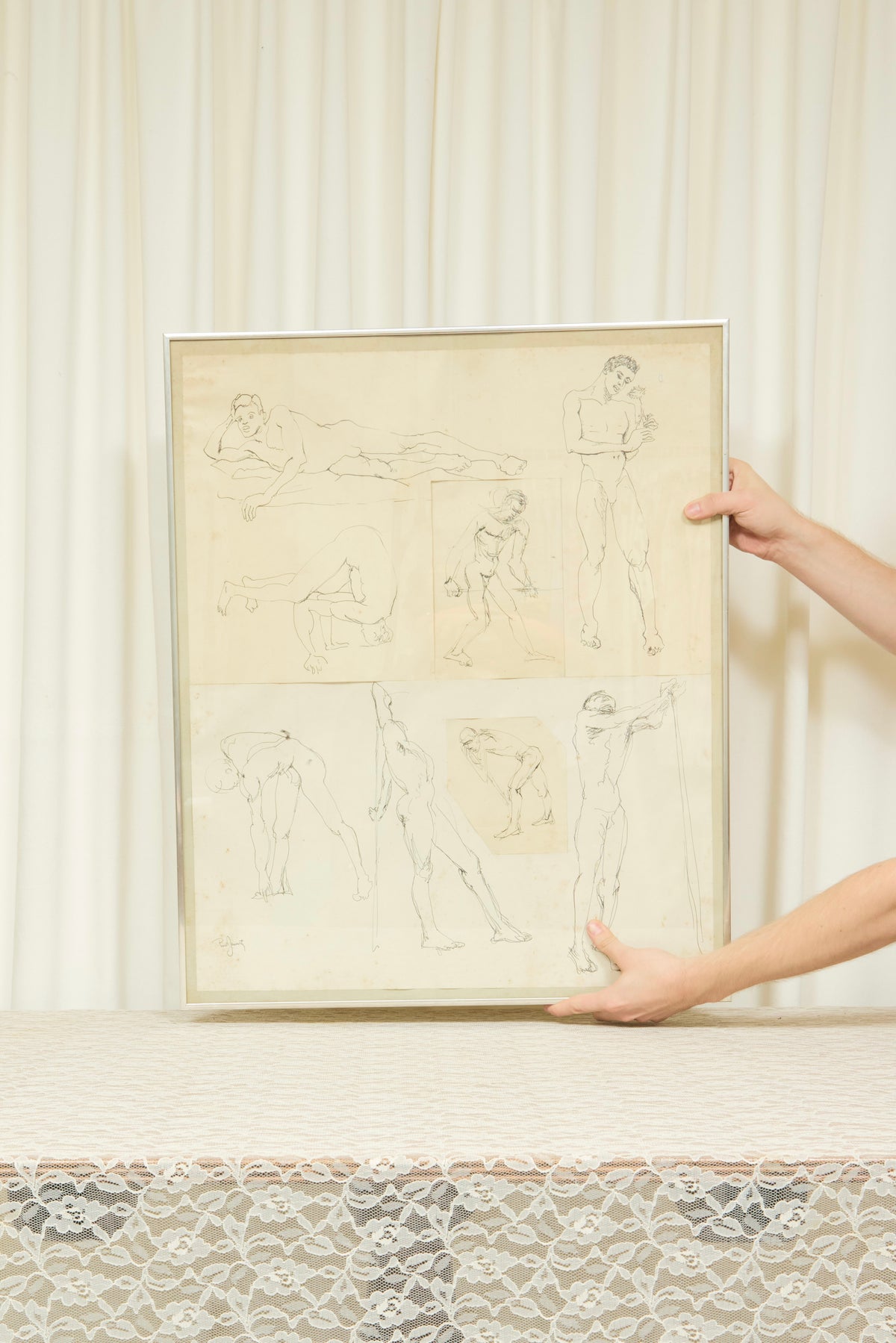 Vintage Male Nude Figure Drawing Collage