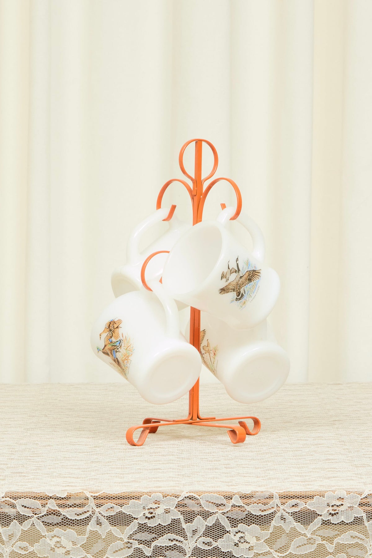 Vintage Bird Mugs/Holder Set/4