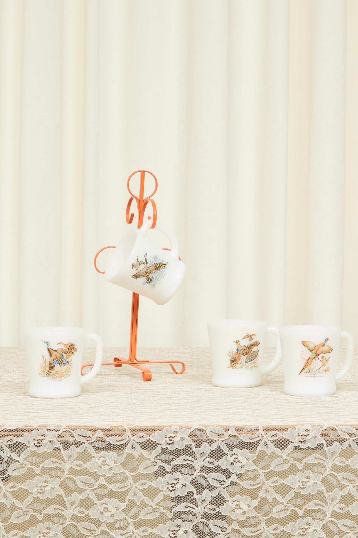 Vintage Bird Mugs/Holder Set/4