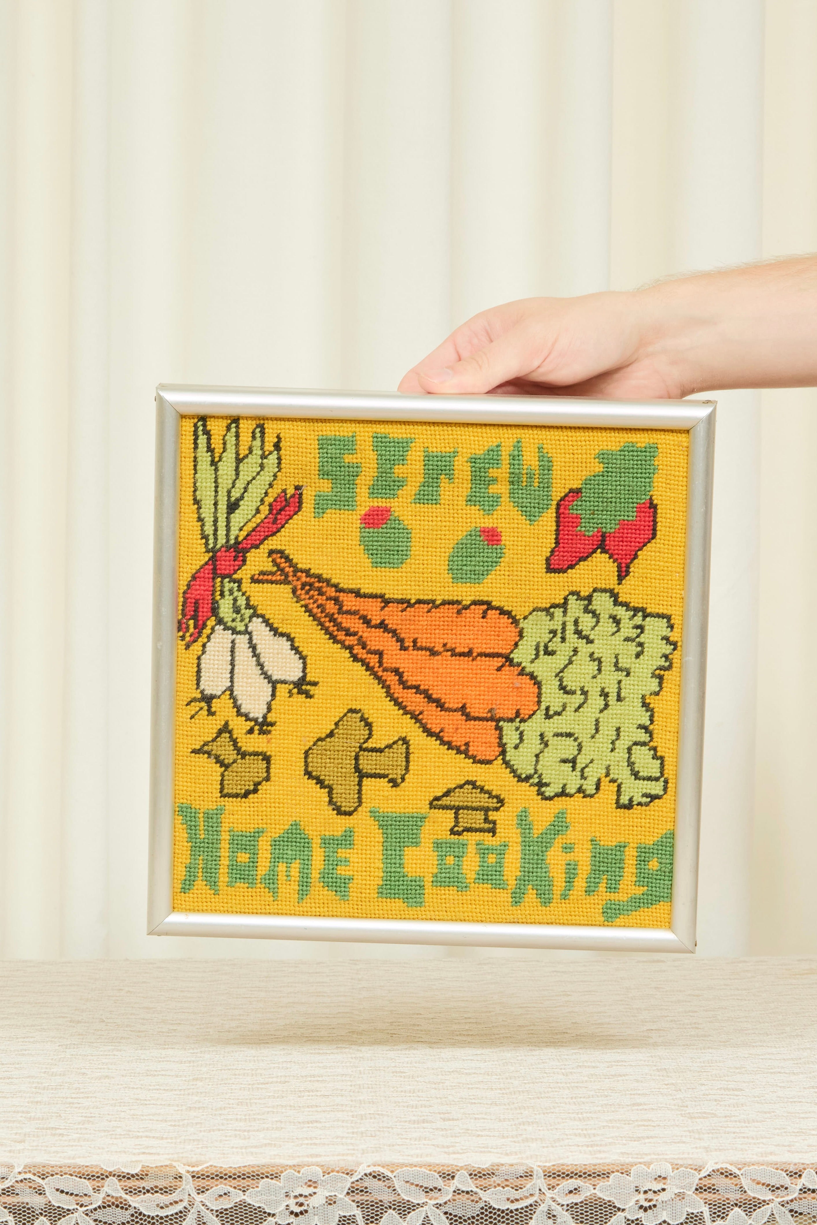 Vintage "Screw Home Cooking" Needlepoint