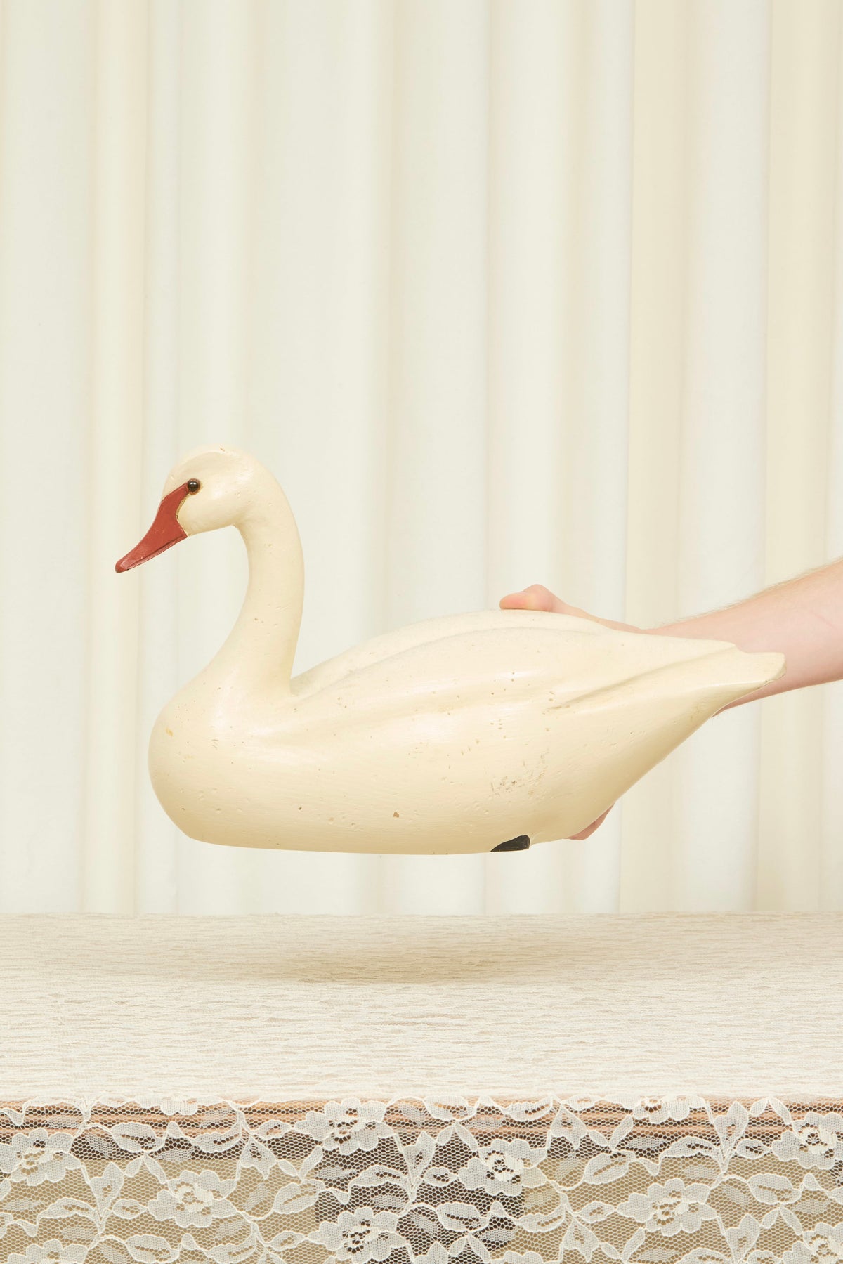 Vintage Folk Art Wooden Swan