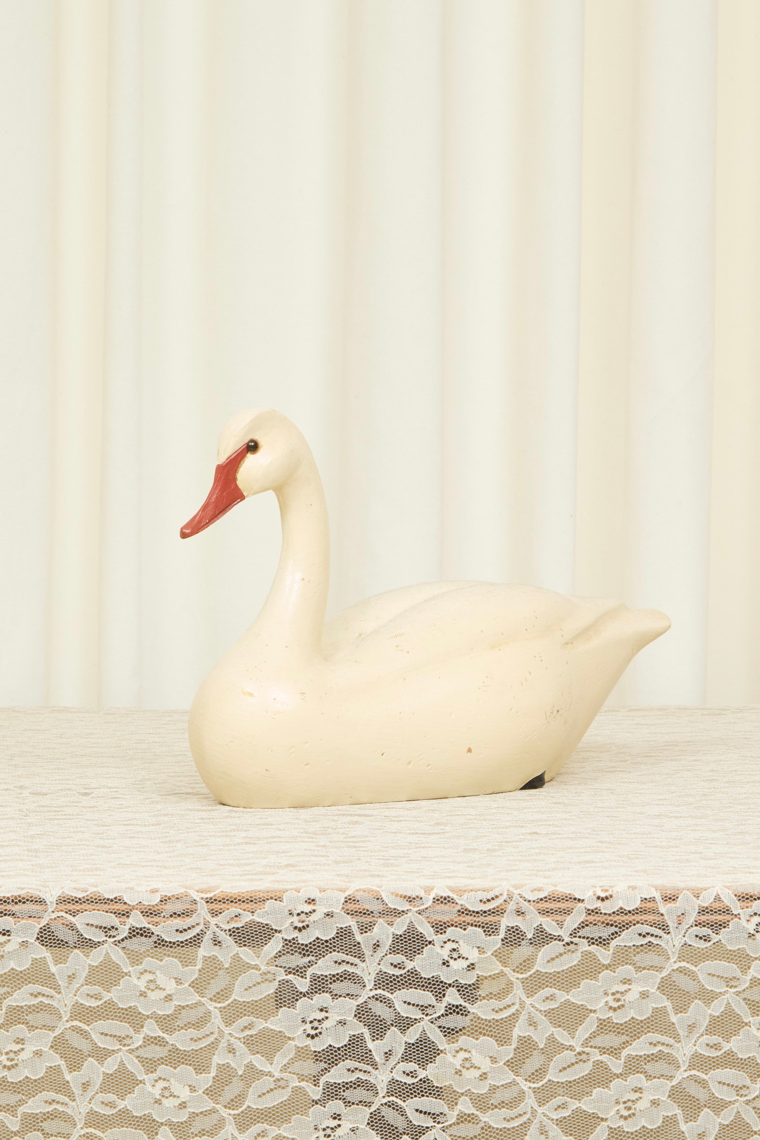 Vintage Folk Art Wooden Swan